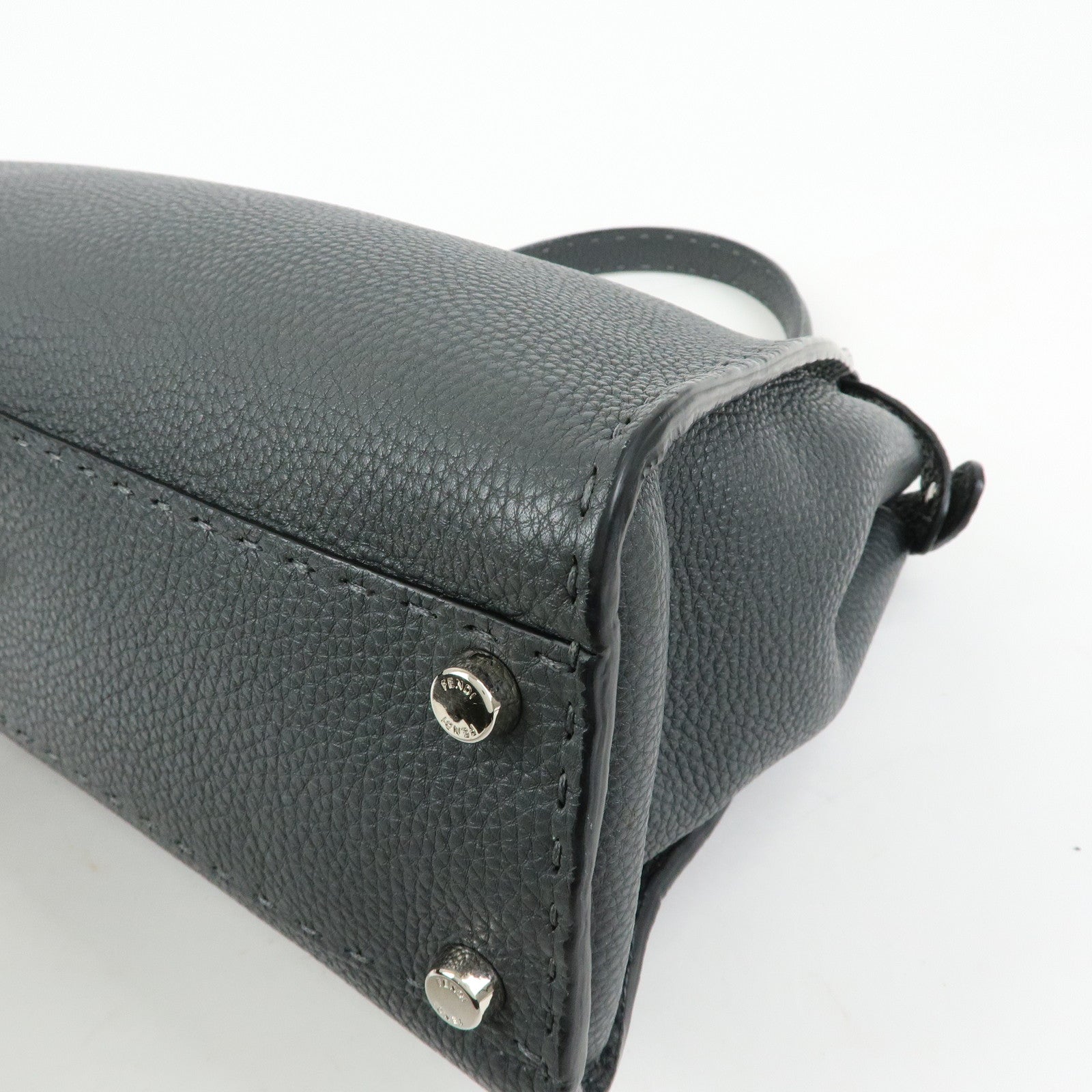 FENDI Selleria Peekaboo Leather 2Way Bag Hand Bag Gray 8BN290