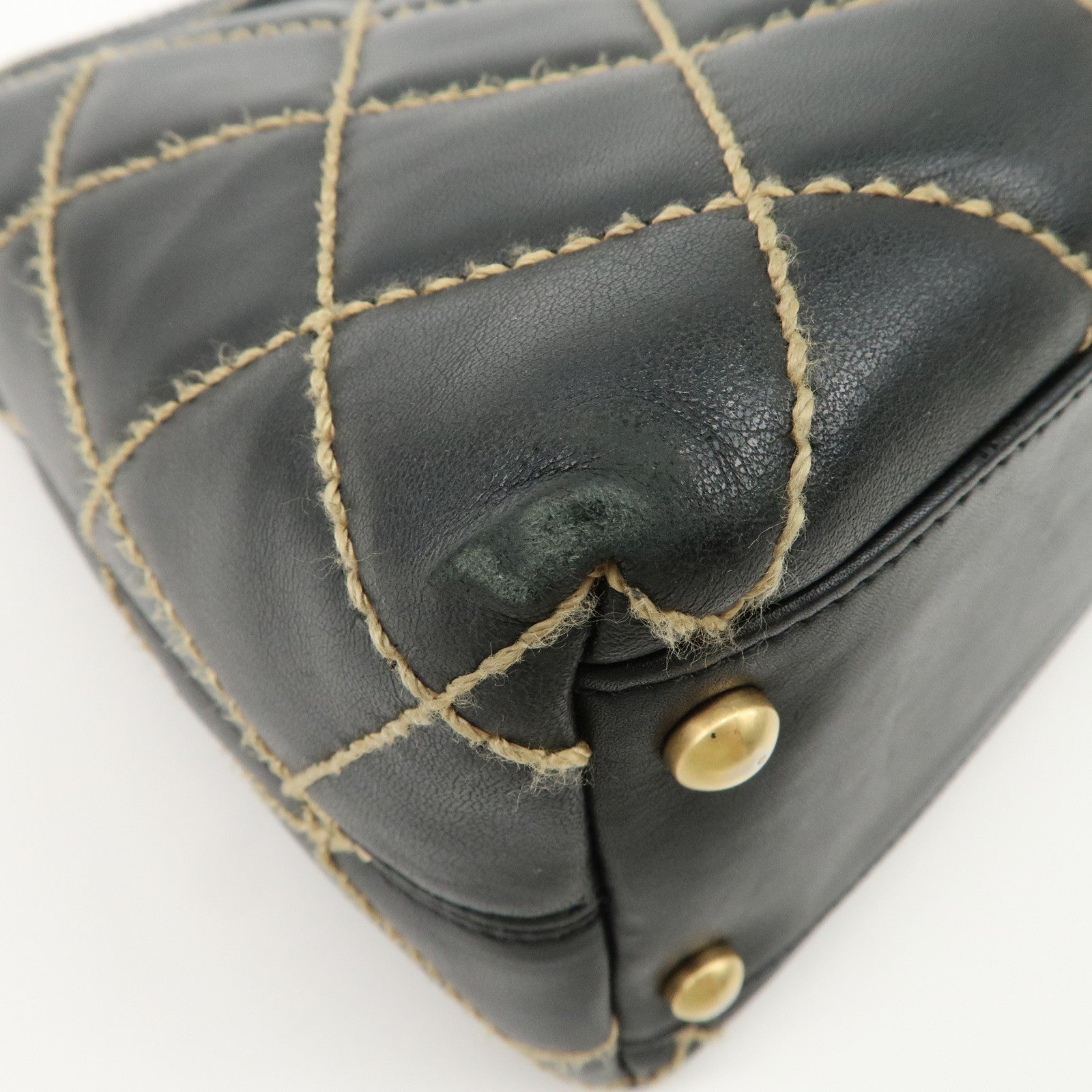 CHANEL COCO Mark Wild Stich Lamb Skin Chain Shoulder Bag Black Used