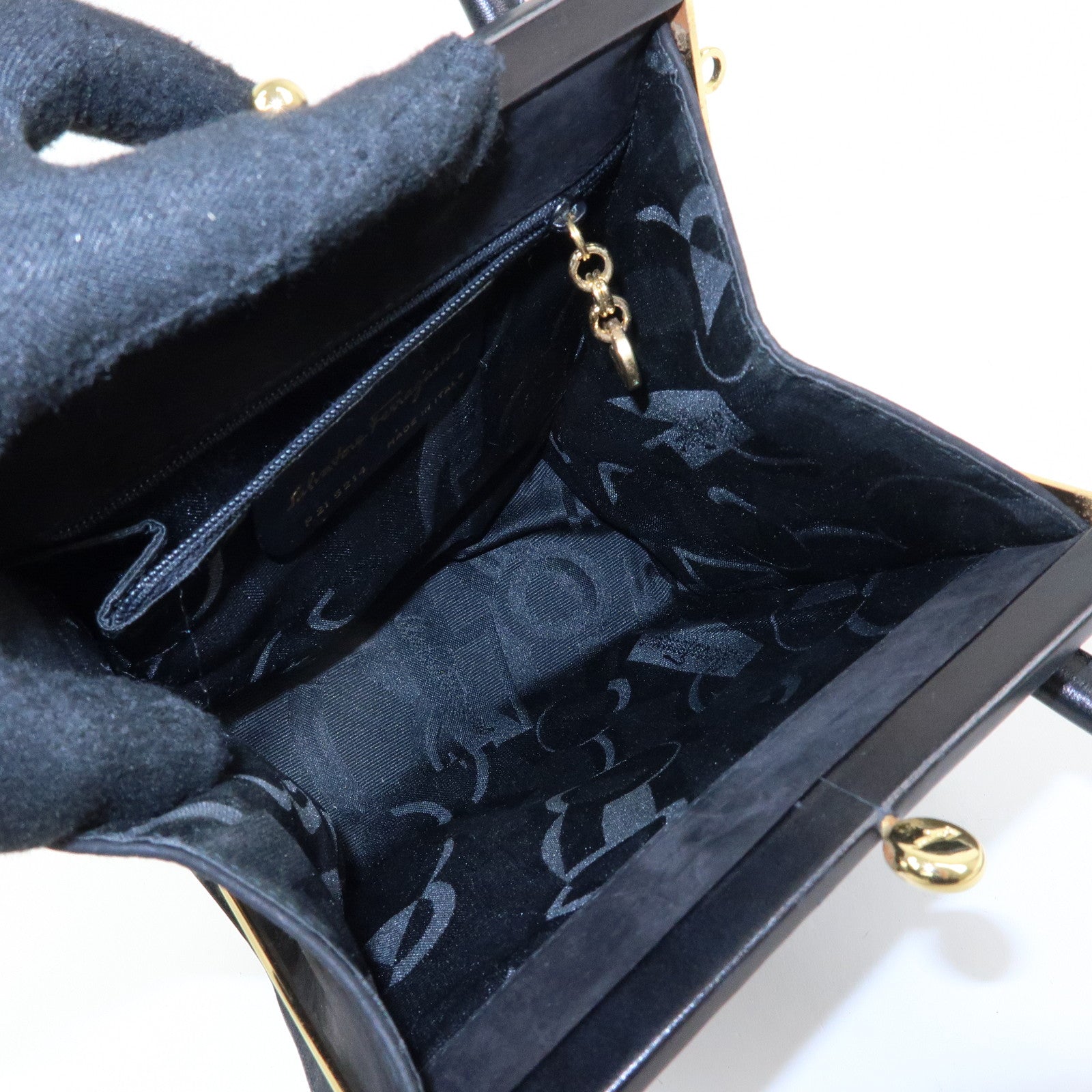 Ferragamo Varra Ribbon Suede Leather 2Way Bag Hand Bag Black