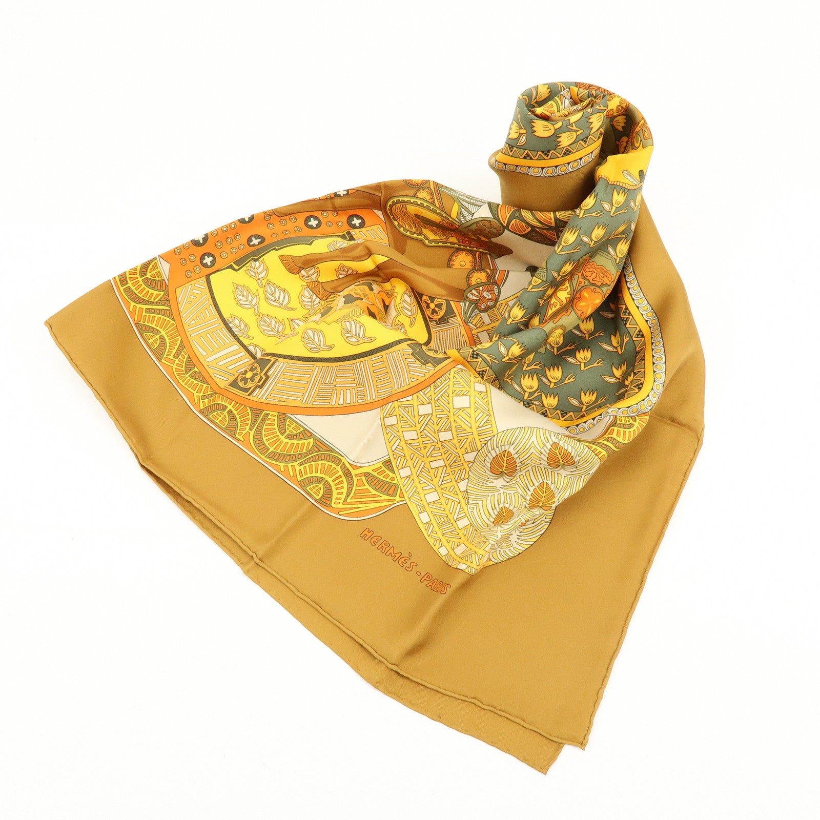 HERMES Carre 90 Silk 100% Scarf ART des STEPPES Horse Print Orange