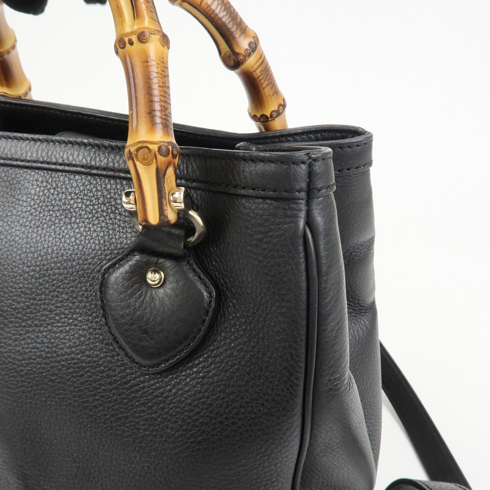 GUCCI Bamboo Logo Leather 2Way Shoulder Bag Hand Bag Black 308360
