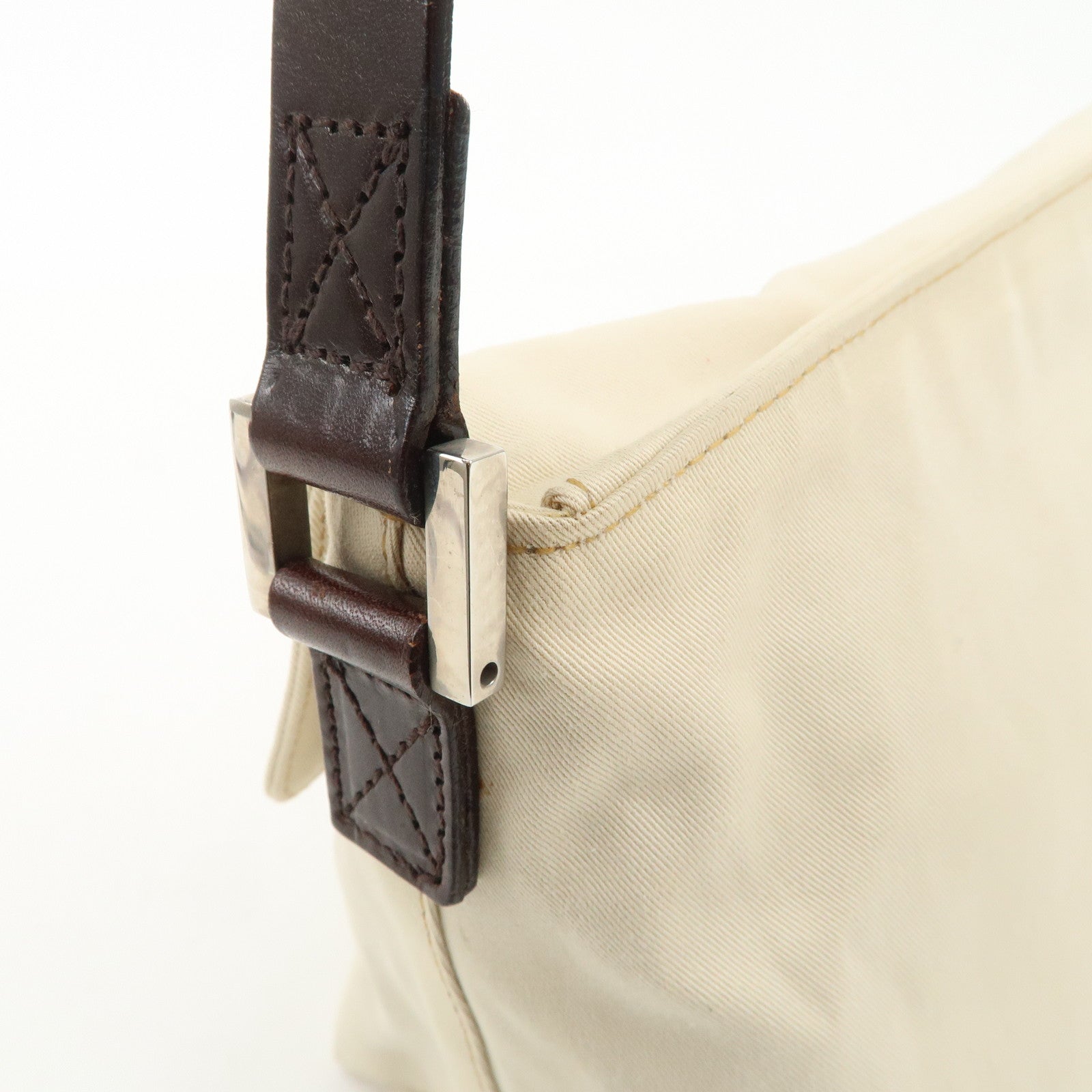 FENDI Canvas Shoulder Bag Hand Bag Ivory Silver Hardware