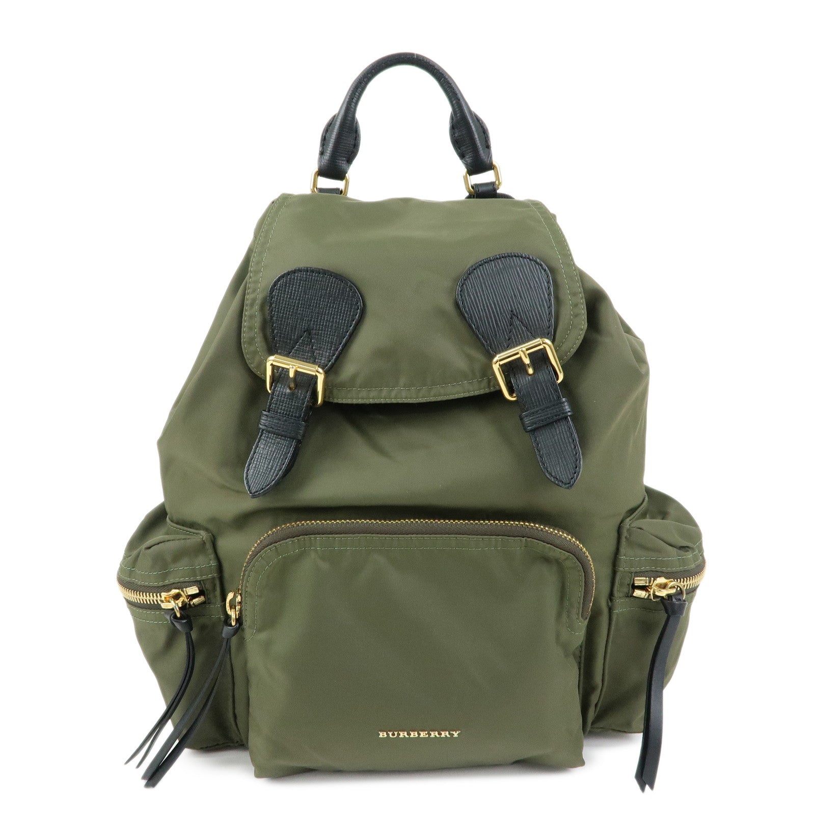 Burberry The Large Rucksack in Technical Nylon and Topstitched Leather, Green