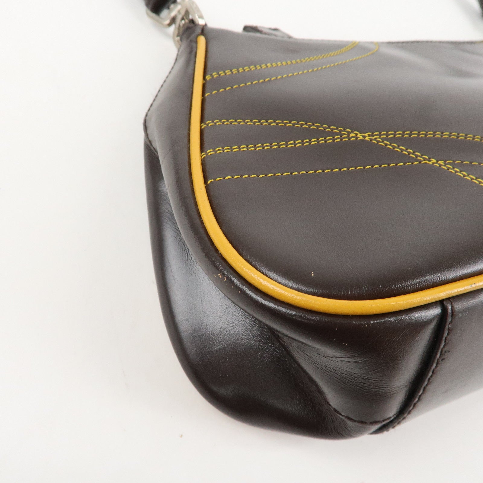 PRADA Logo Leather Shoulder Bag Hand Bag Brown Yellow B11055 Used