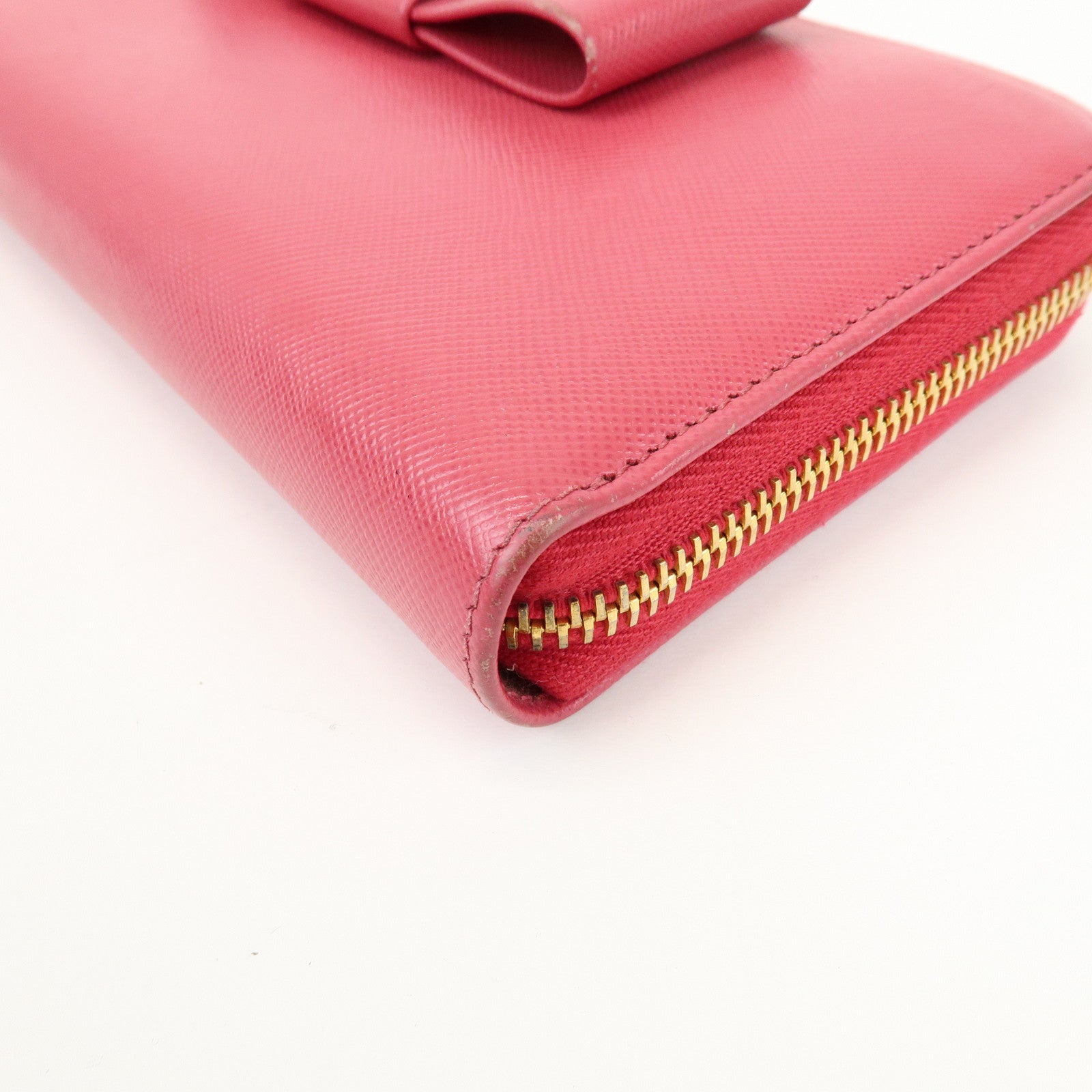 PRADA Saffiano Leather Round Zippy Wallet Pink Pink 1M0506