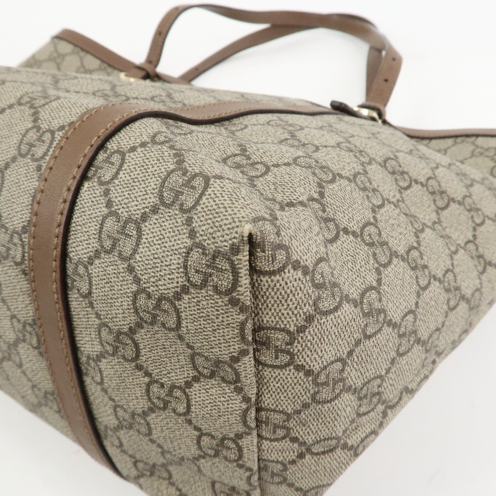 GUCCI GG Supreme Canvas Leather Tote Shoulder Bag Beige 309613