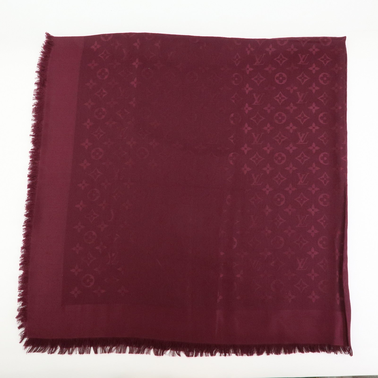 Louis Vuitton Monogram Shawl Silk Wool Large Scarf Burgundy M71359