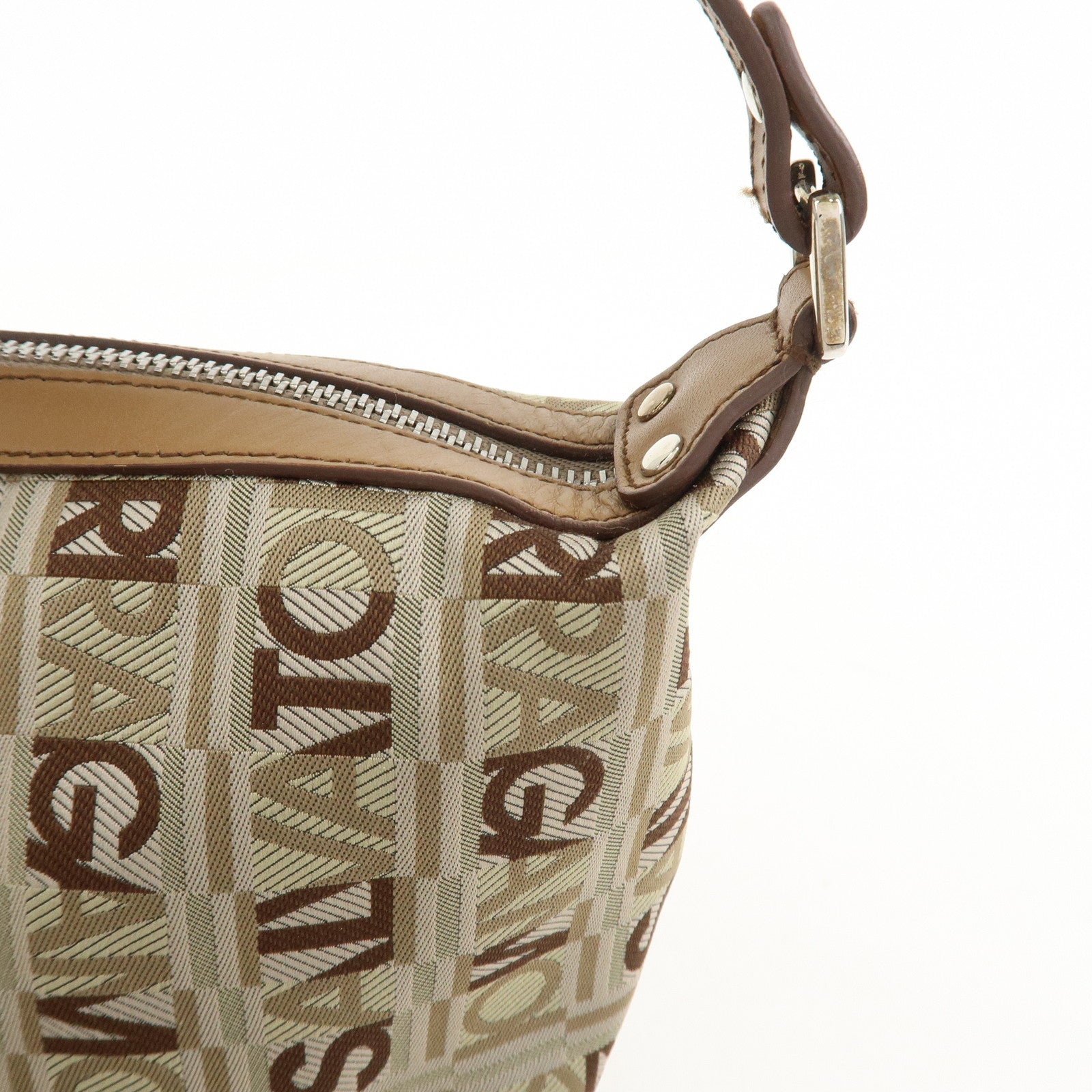 Ferragamo Logo Canvas Leather Hand Bag Shoulder Bag Beige Brown