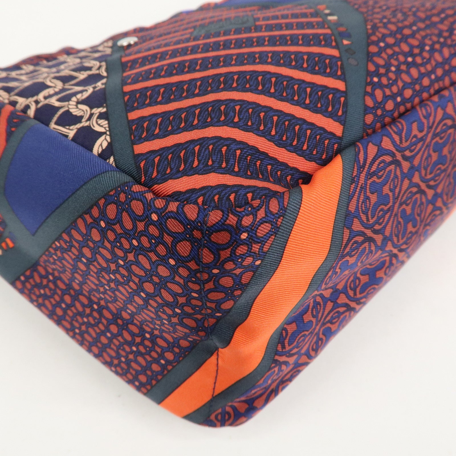 HERMES Fourbi 25 Silk Leather Drawstring Hand Bag Pouch Orange Navy