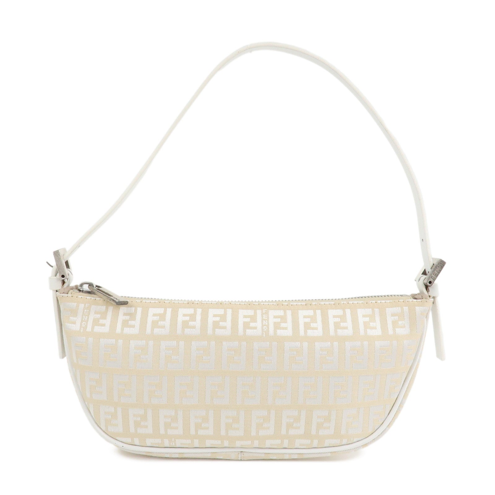 FENDI Zucchino Canvas Leather Accessory Pouch Shoulder Bag 8BR133