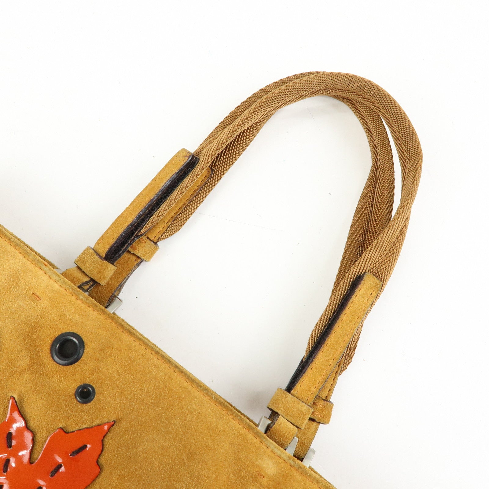 PRADA Suede Leather Hand Bag Tote Bag Maple Motif Yellow Beige