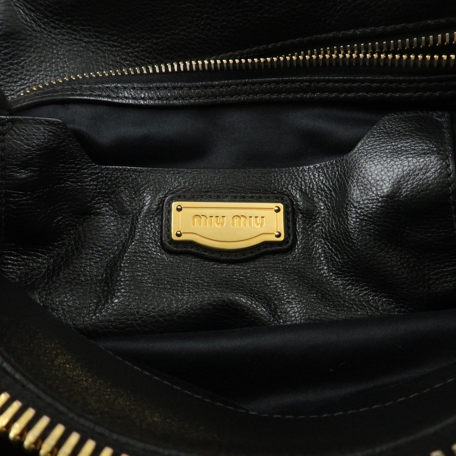 MIU MIU Logo Leather 2Way Bag Shoulder Bag Hand Bag Black RR1901