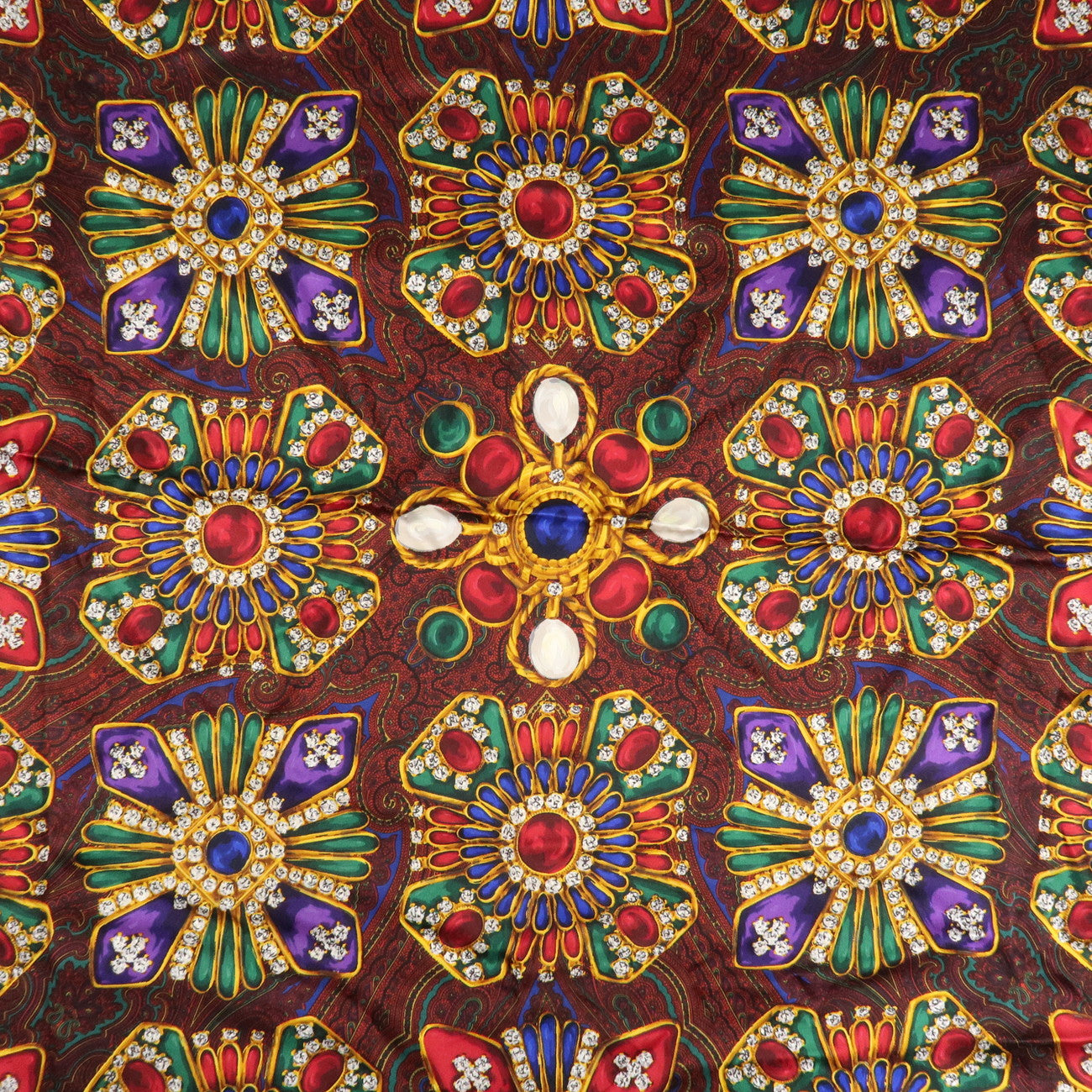 CHANEL Silk 100% Scarf Gripoix Print Red Multi Color Used