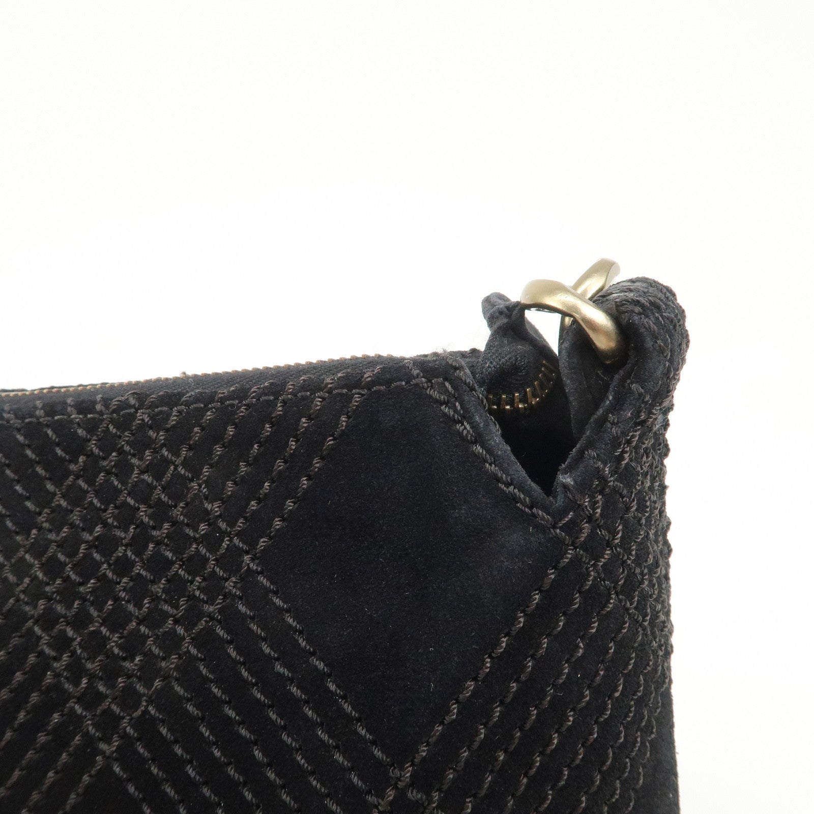 CHANEL Suede Shoulder Bag Hand Bag Tassel Black Used