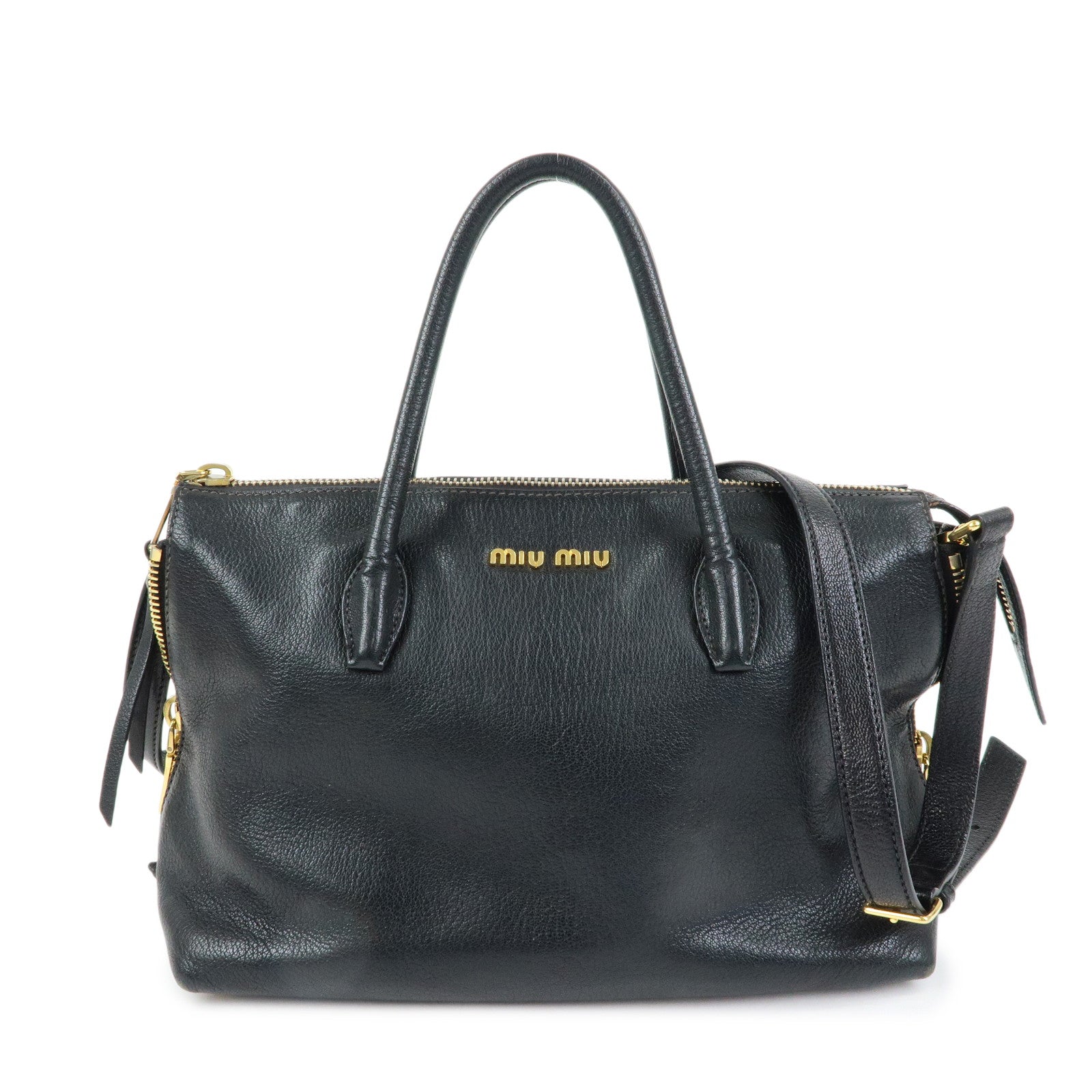 MIU MIU Madras Leather 2WAY Bag Hand Bag Shoulder Bag Black RN1016