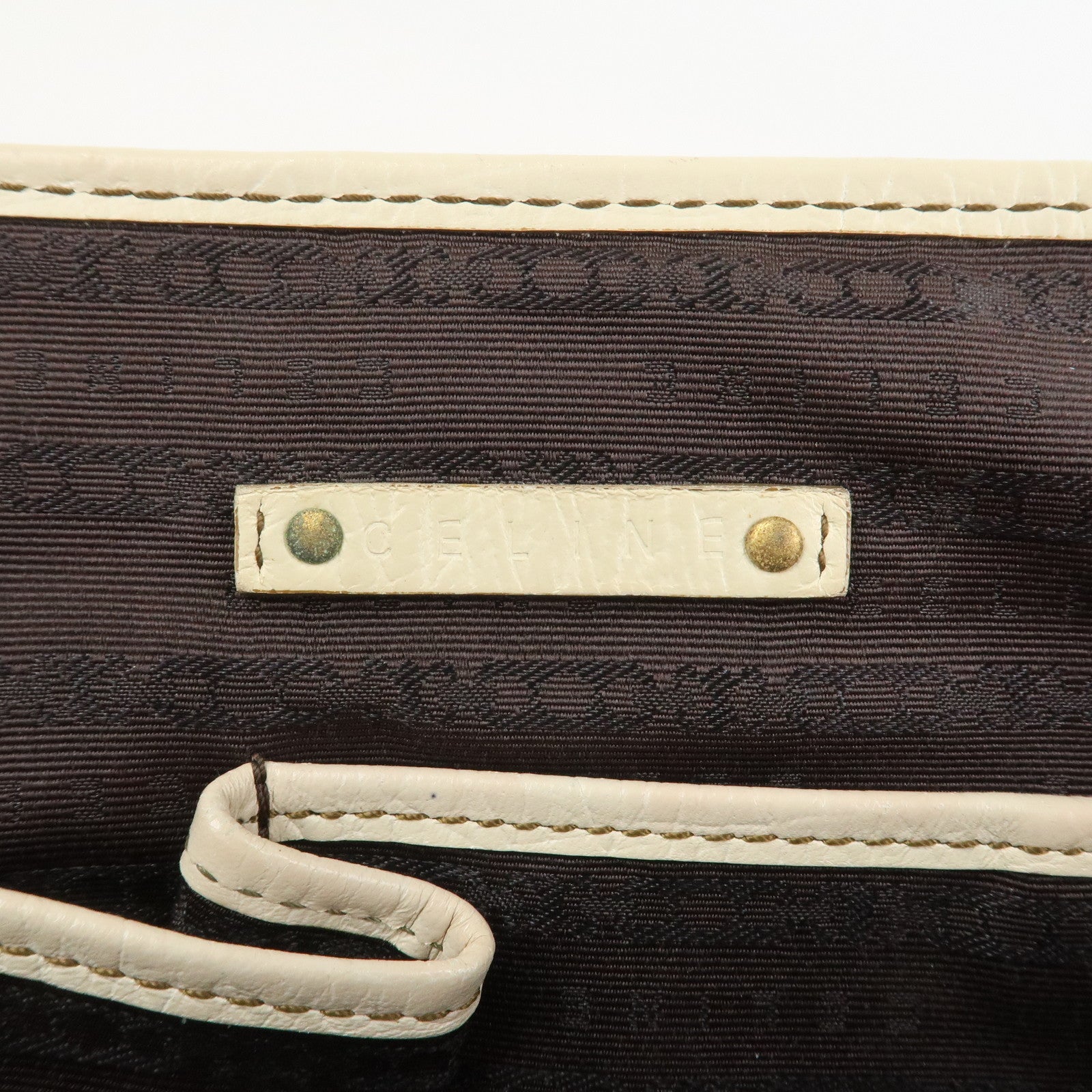 CELINE Canvas Leather Boogie Bag Hand Bag Macadam Motif Brown Ivory
