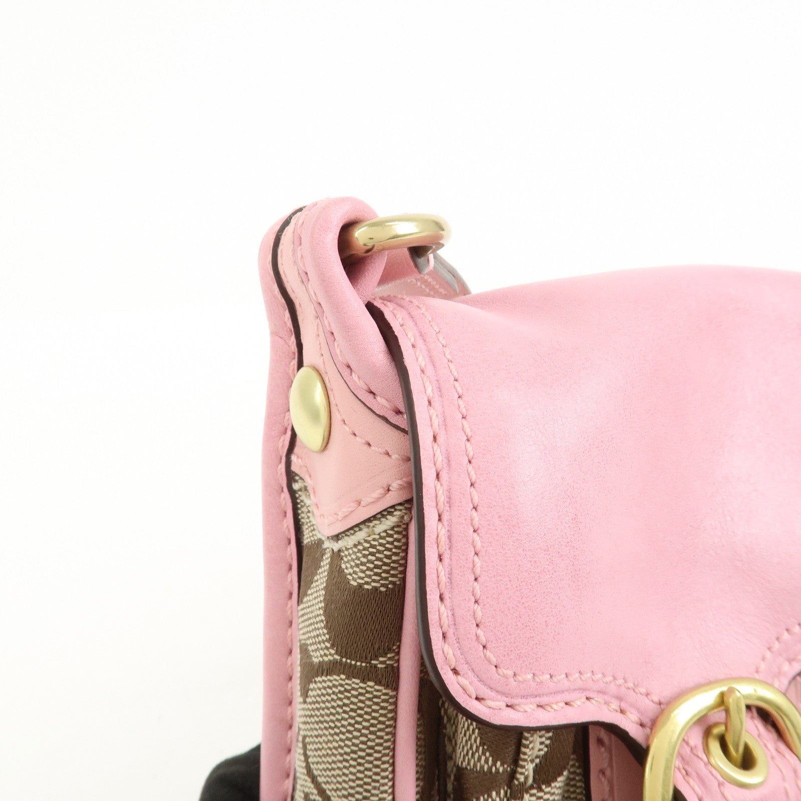 COACH Signature Canvas Leather Shoulder Crossbody Bag Pink