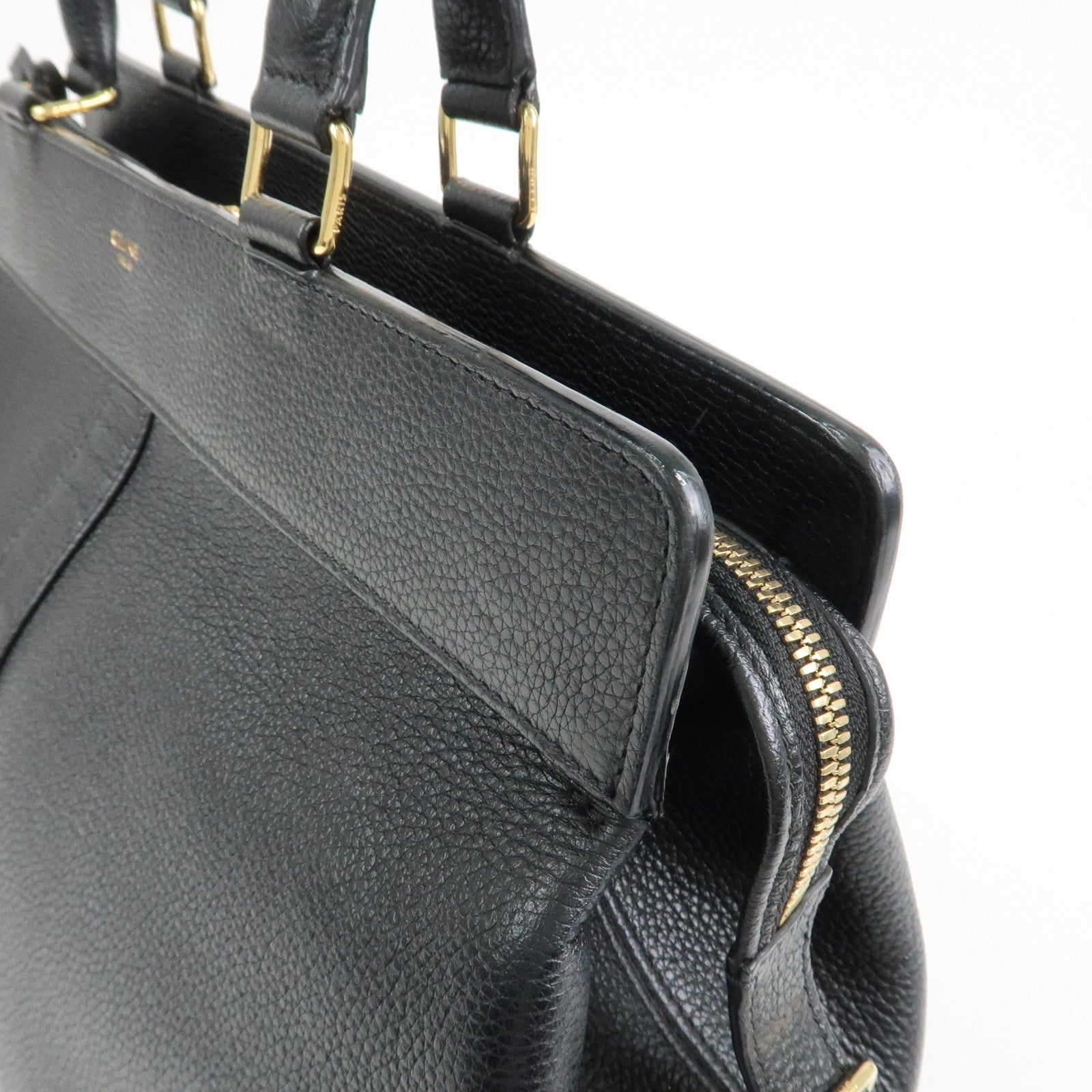 CELINE Calf Leather Boston Bag Hand Bag Black
