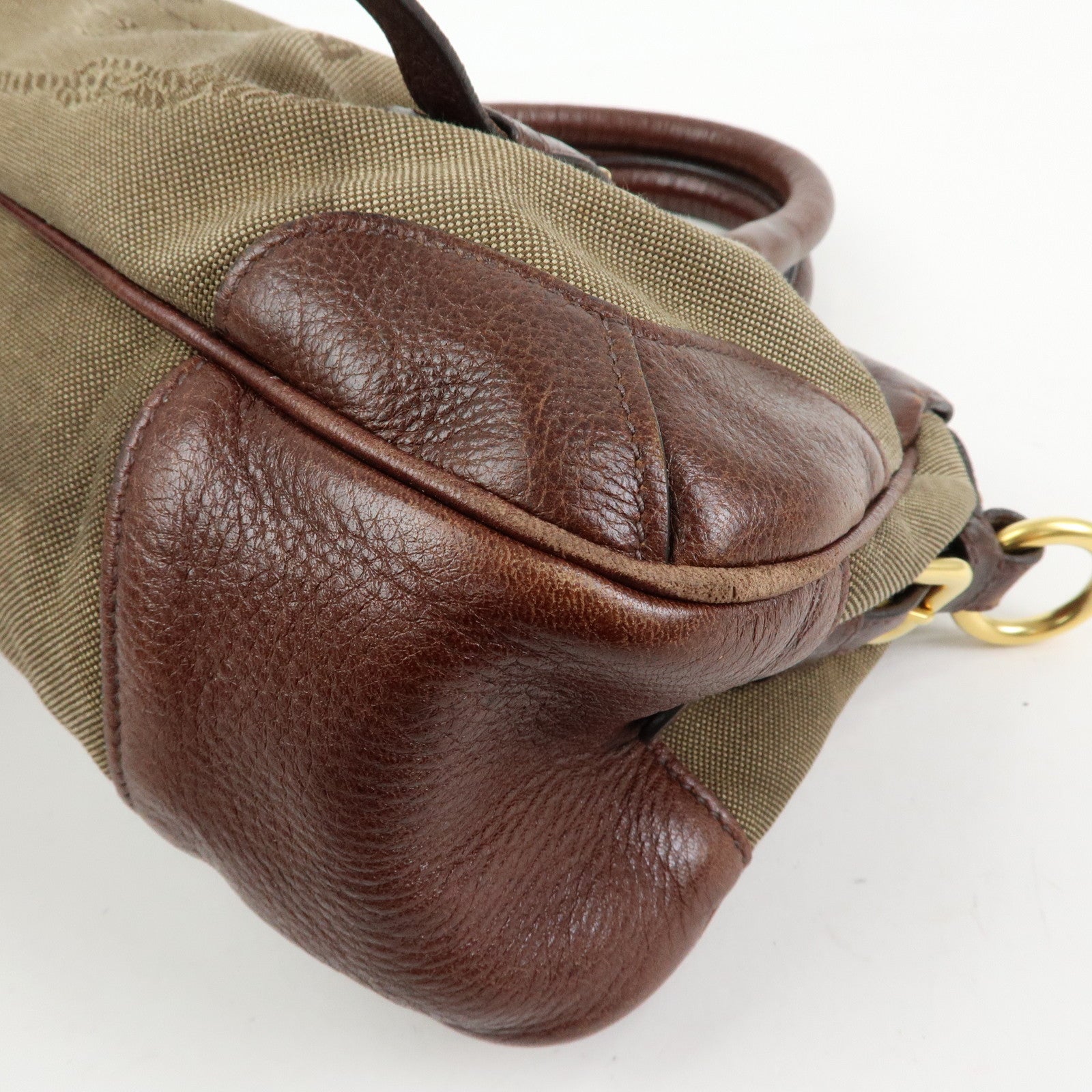 PRADA Logo Jacquard Leather 2Way Bag Hand Bag Shoulder Bag Brown