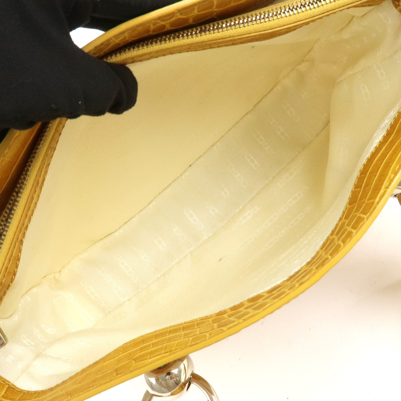 CELINE Boogie Bag Canvas Embossed Leather Hand Bag Natural Yellow