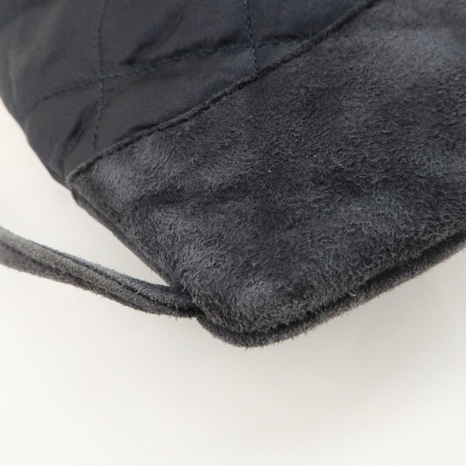 CHANEL Matelasse Satin Suede Drawstring Back Pack Black Used