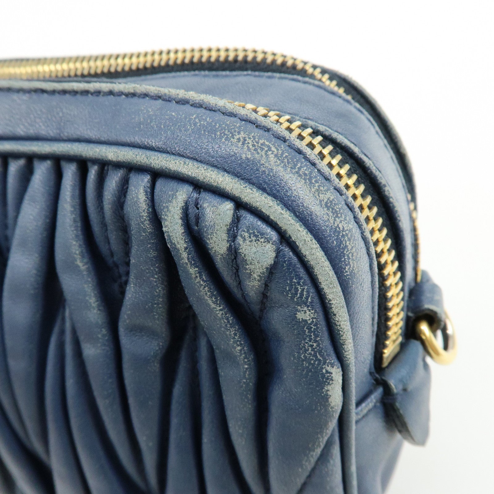 MIU MIU Matelasse Leather Gathered Shoulder Bag Crossbody Bag Navy