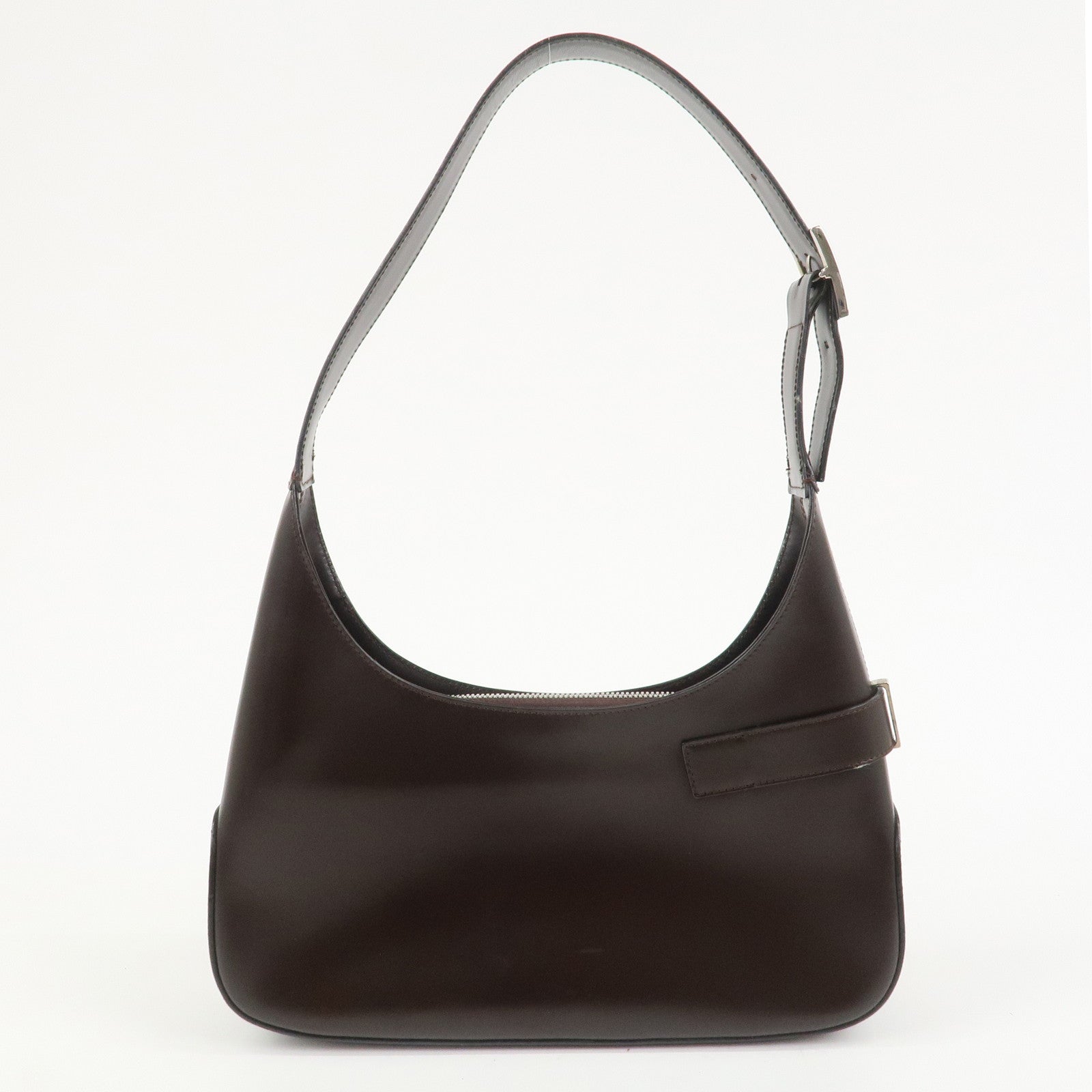 Ferragamo Gancini Leather Shoulder Bag Dark Brown AQ-21 0170