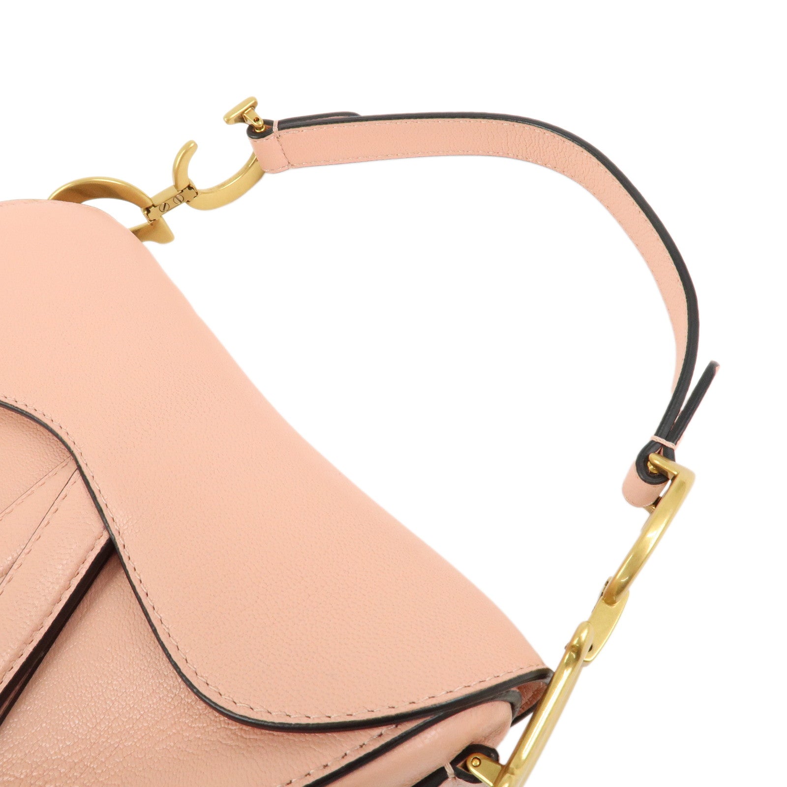 Christian Dior CD Logo Leather Saddle Bag Mini Hand Bag Pink