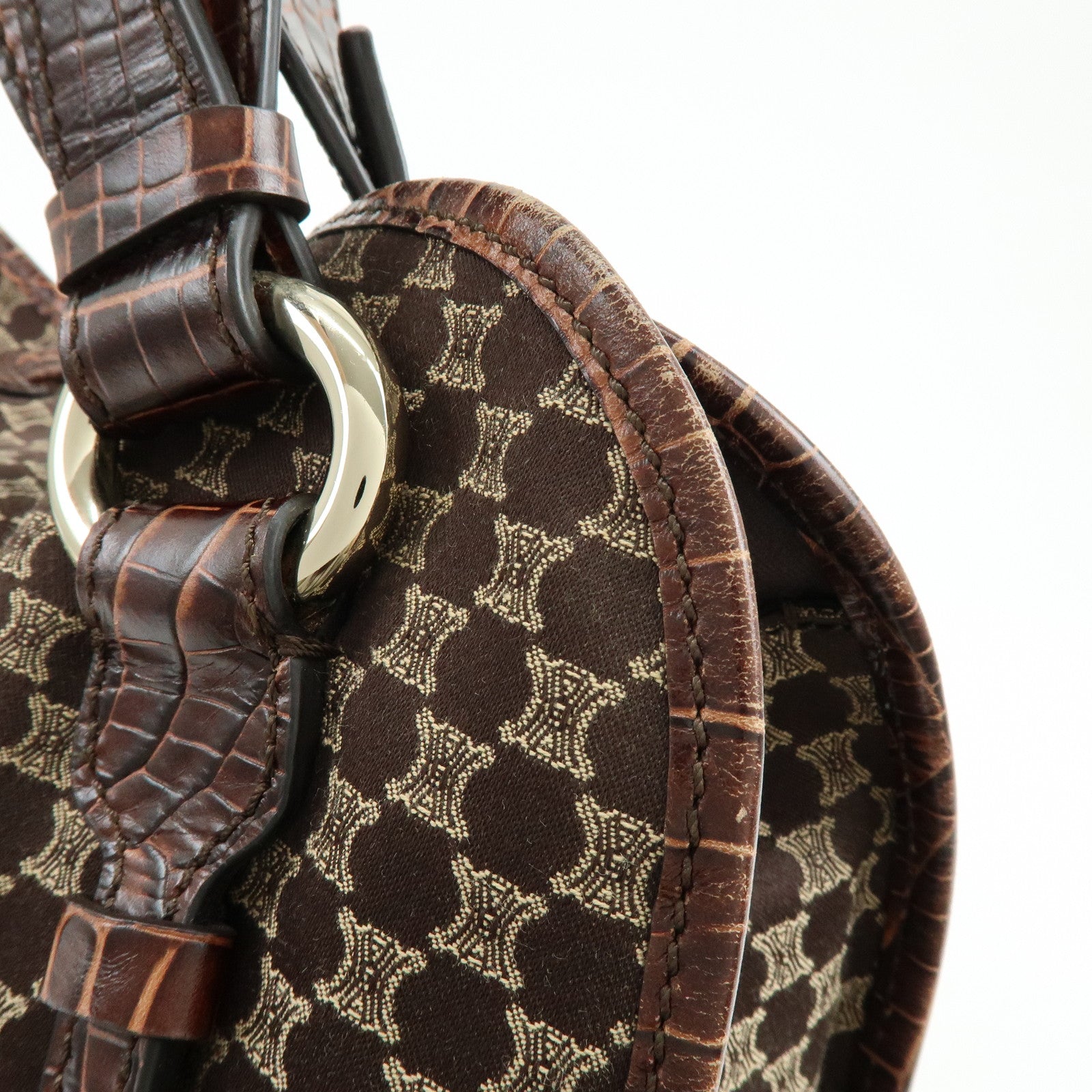 CELINE Macadam Bittersweet Canvas Embossed Leather Shoulder Bag