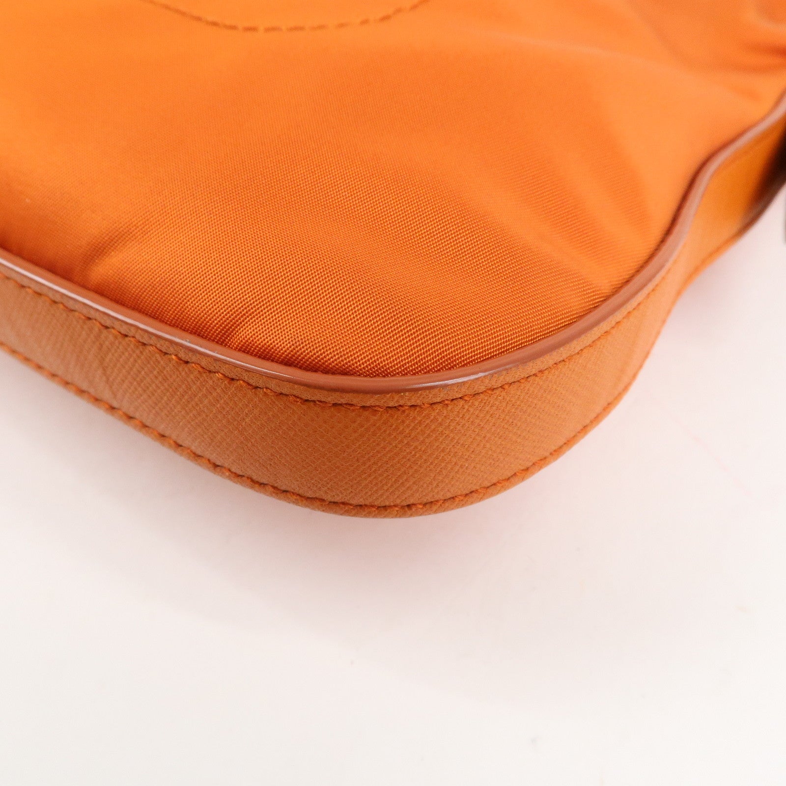 PRADA Triangle Logo Nylon Leather 2Way Shoulder Bag Orange Used
