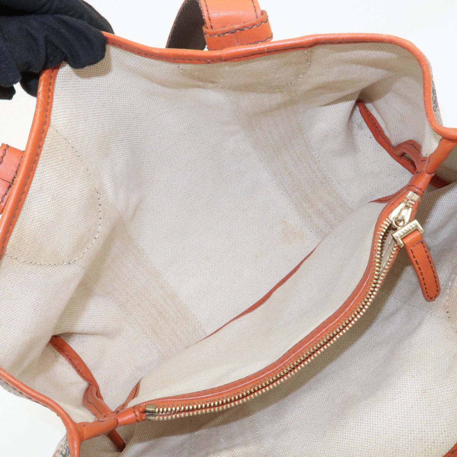 CELINE C Macadam PVC Canvas Tote Bag Hand Bag Brown Orange