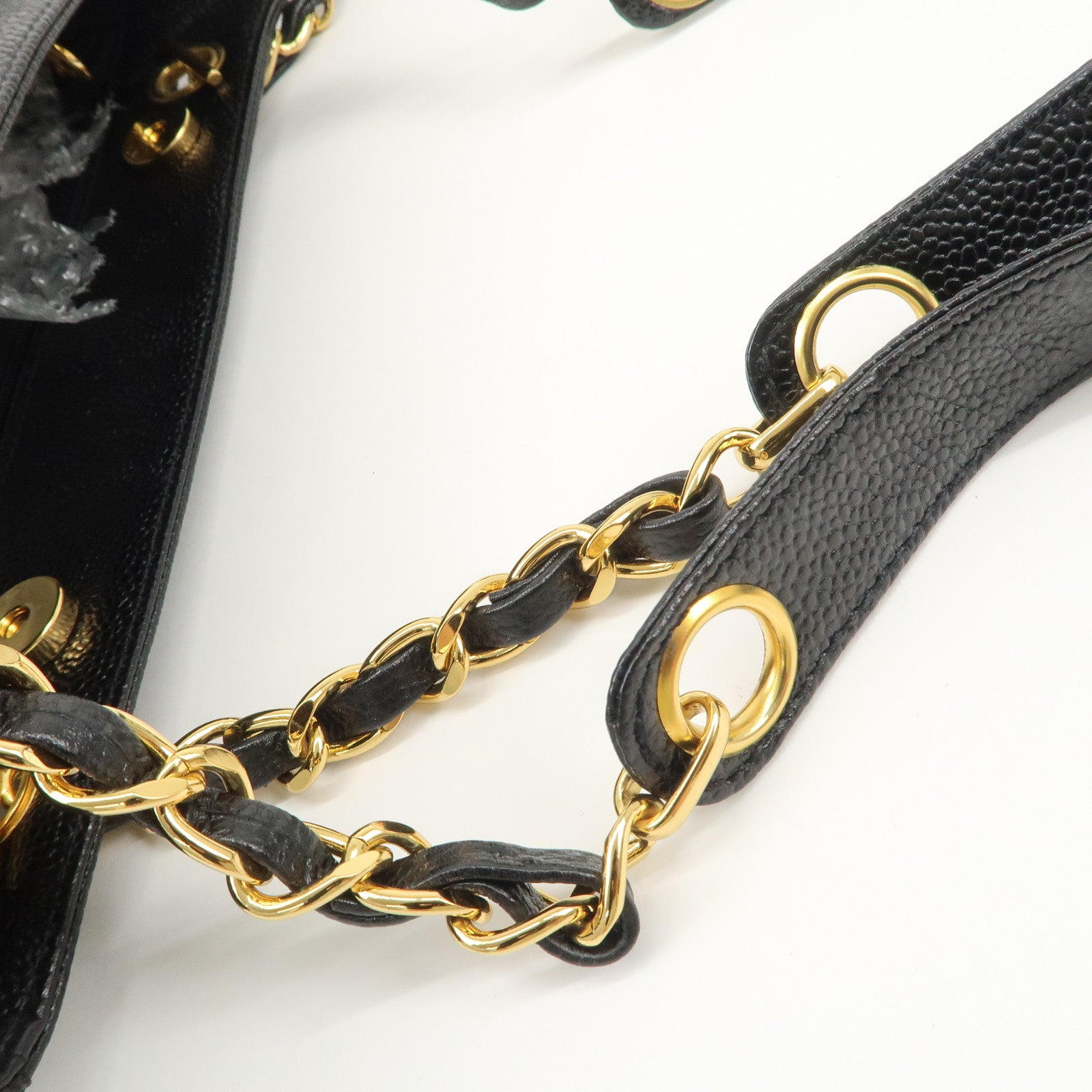 CHANEL COCO Mark Caviarskin Chain Tote Bag Black Used