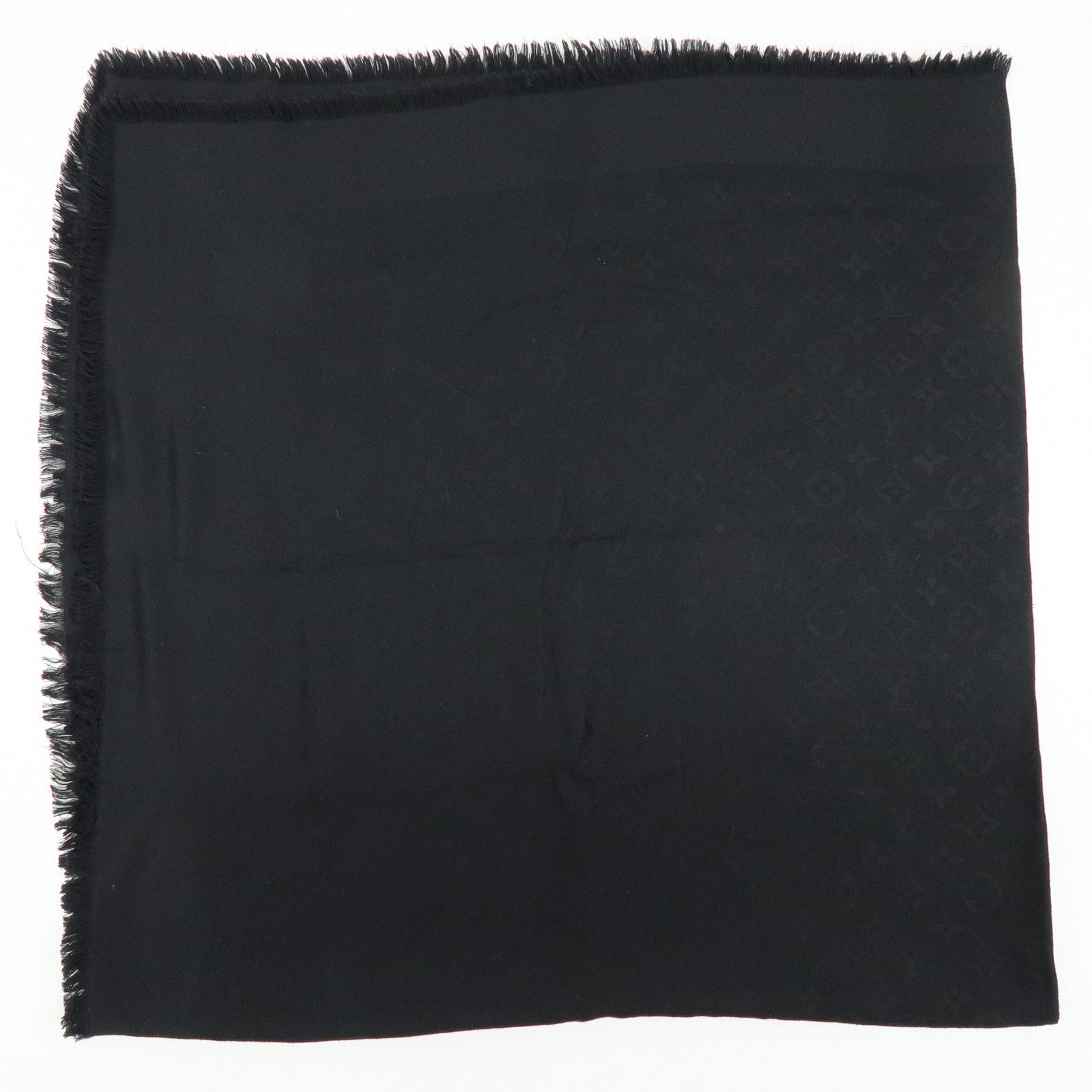 Louis Vuitton Monogram Silk Wool Scarf Shawl Black M71329