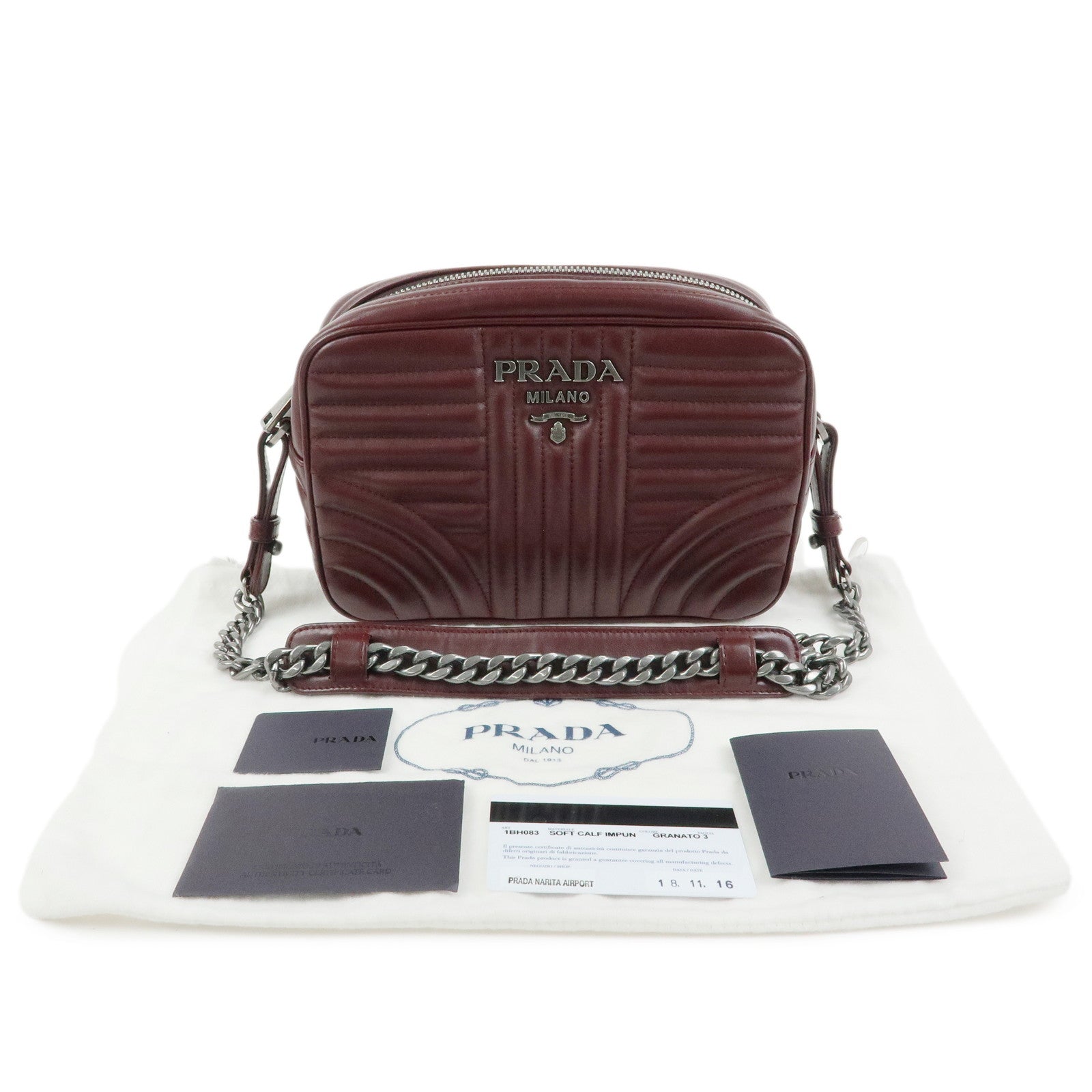 PRADA Leather Chain Shoulder Bag Crossbody Bag Bordeaux 1BH083