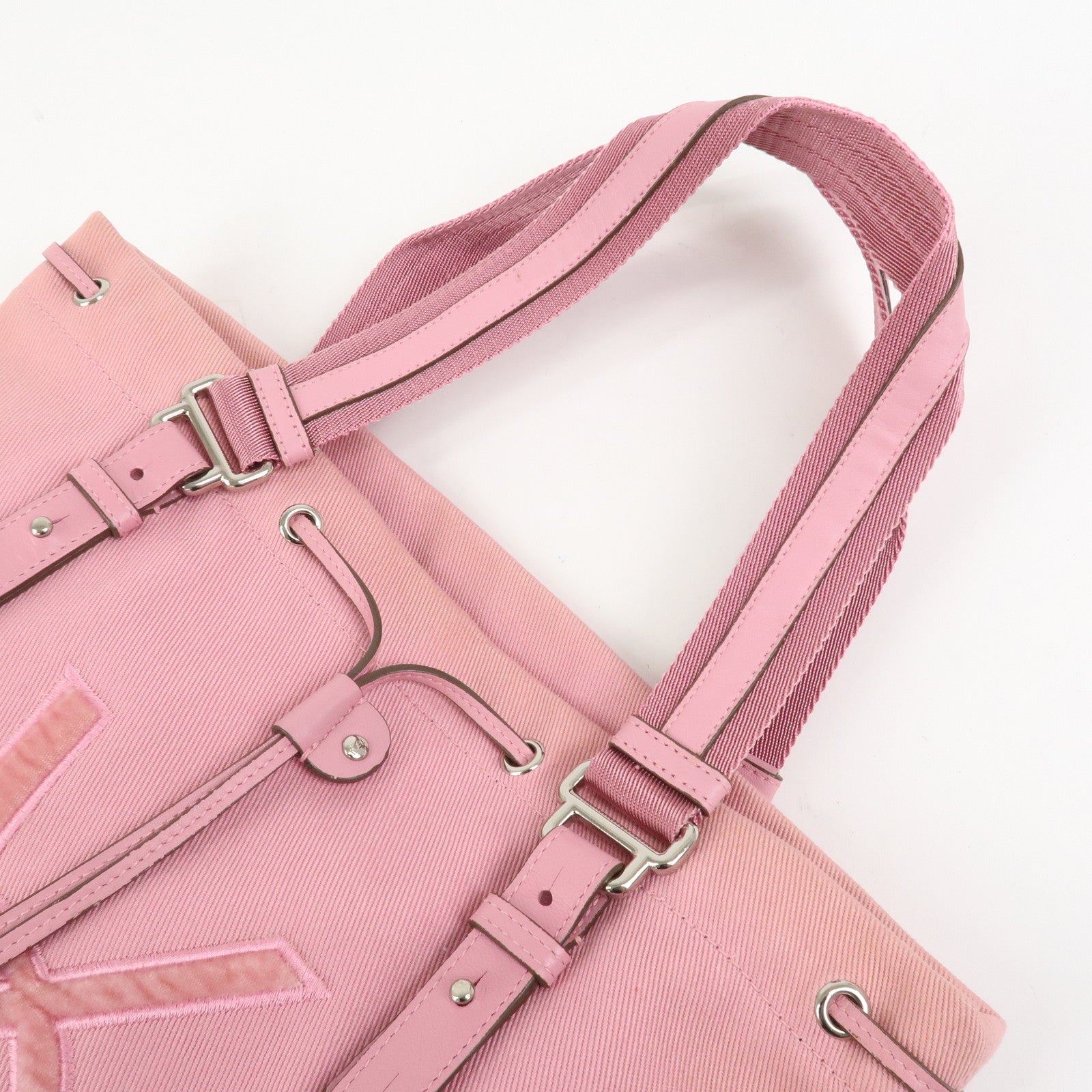 SAINT LAURENT Canvas Leather Kahara Tote Shoulder Bag Pink 121631