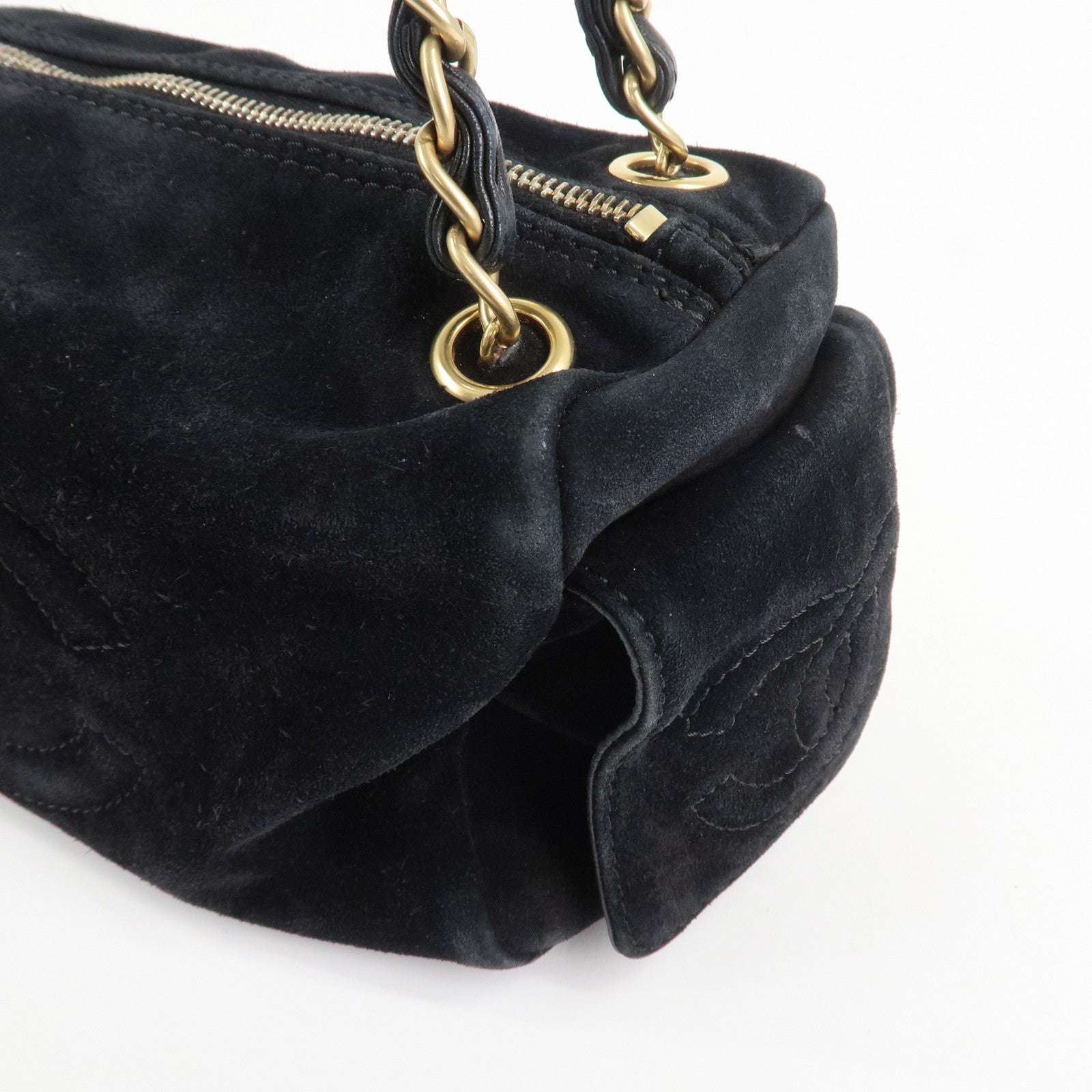 CHANEL COCO Mark Suede Leather Chain Shoulder Bag Black