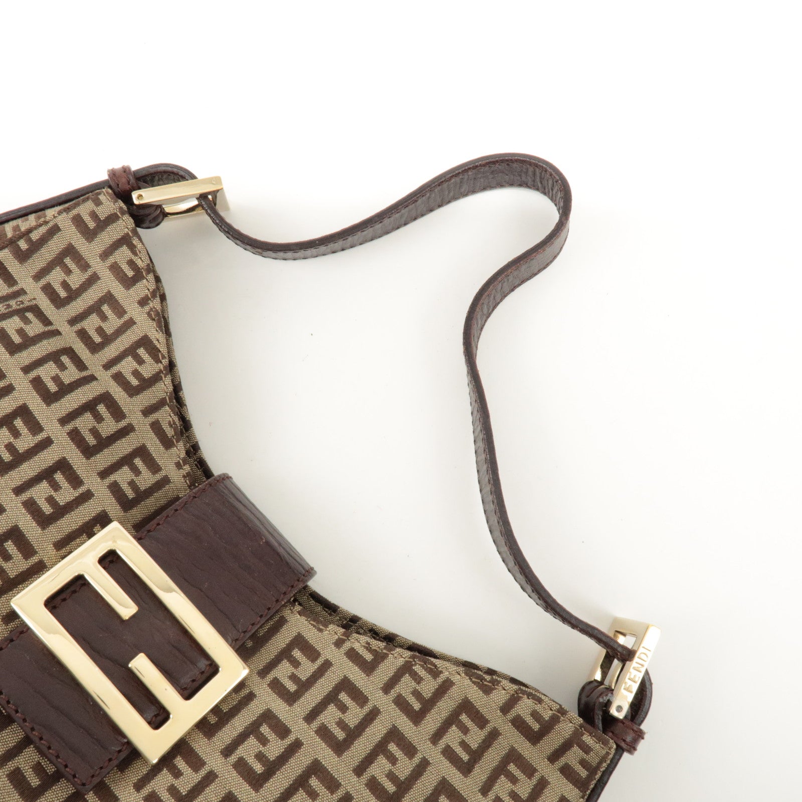 FENDI Zucchino Canvas Leather Shoulder Bag Beige Brown 8BR036 Used