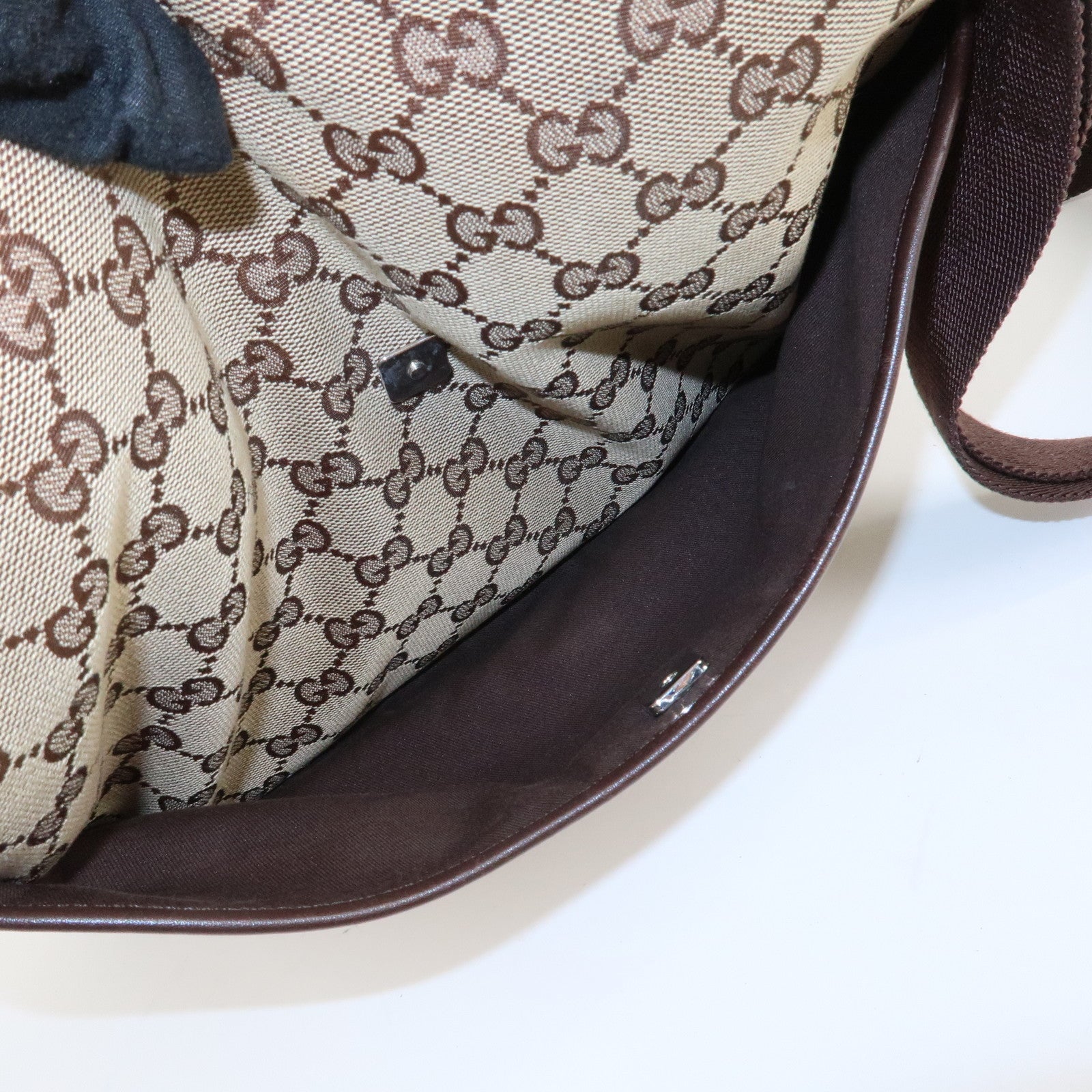 GUCCI GG Canvas Leather Shoulder Bag Crossbody Bag Brown 145857 Used