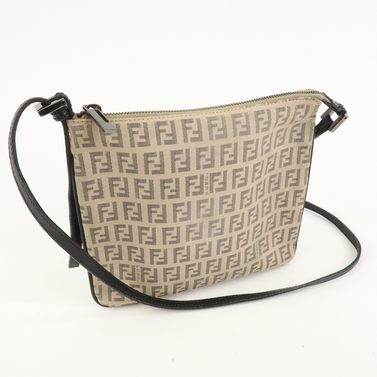 FENDI Zucchino Canvas Leather Shoulder Bag Crossbody Bag 8BT047