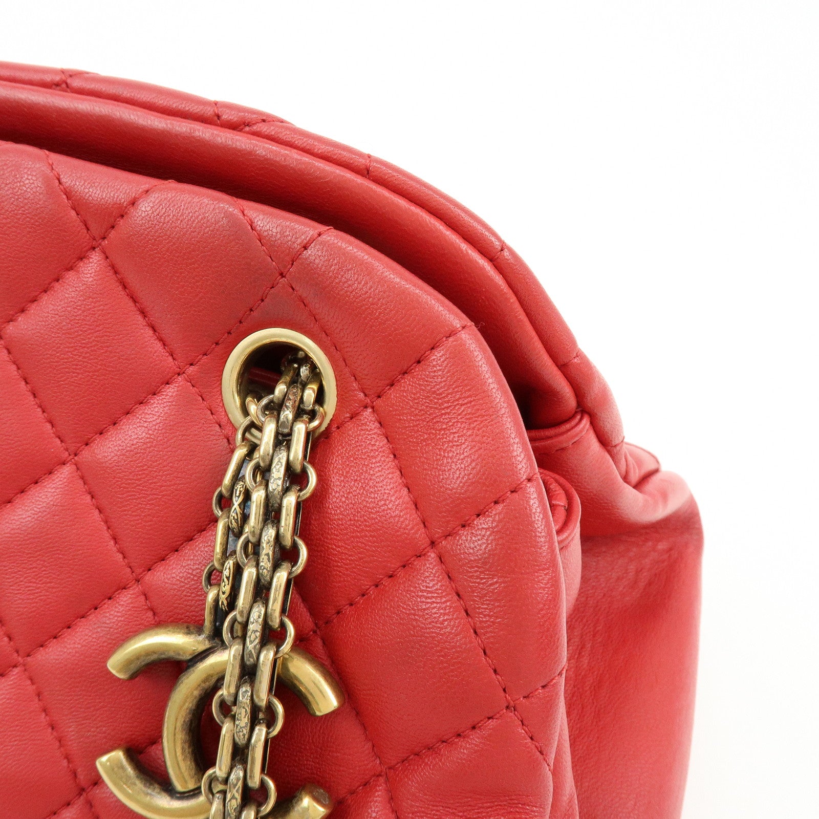 CHANEL Mademoiselle COCO Mark Lamb SKin Chain Shoulder Bag Red