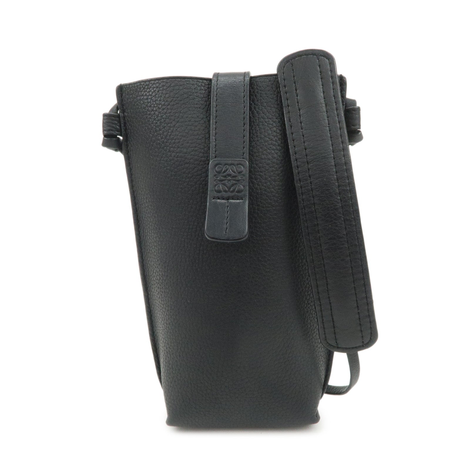 LOEWE Anagram Logo Calf Leather Shoulder Bag Crossbody Bag Black