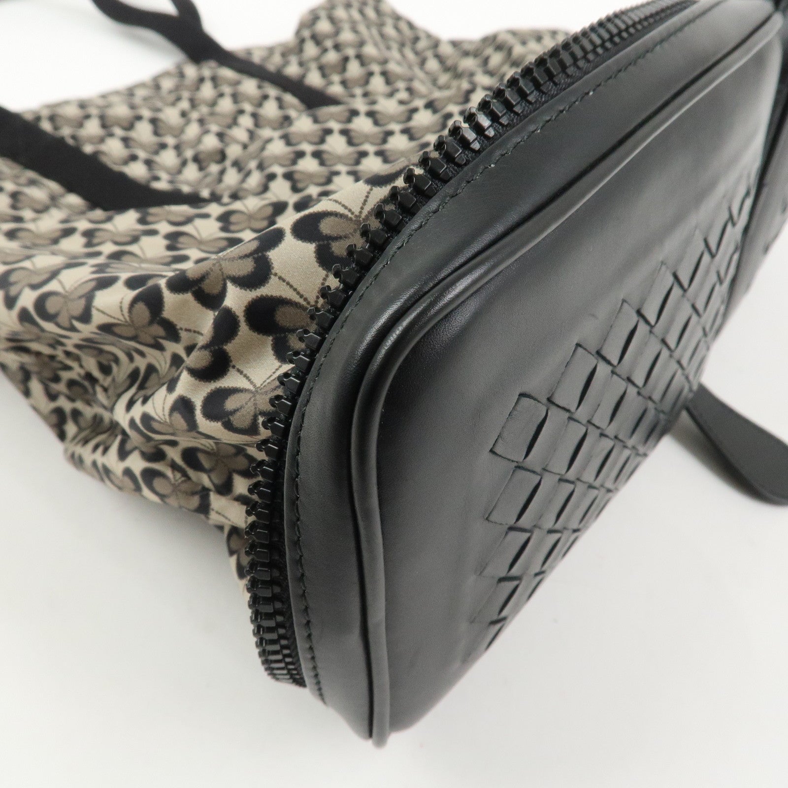 BOTTEGA VENETA Intrecciato Leather Foldable Tote Bag Nylon Black