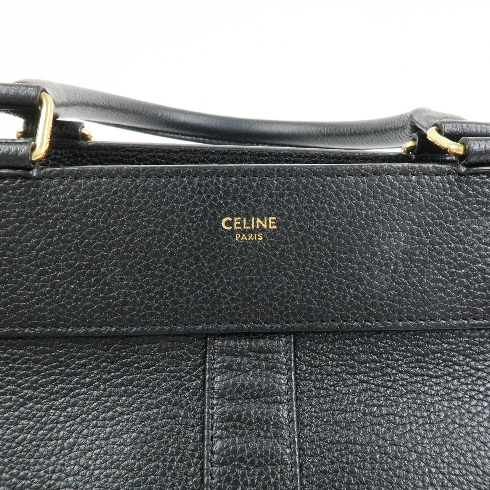 CELINE Calf Leather Boston Bag Hand Bag Black