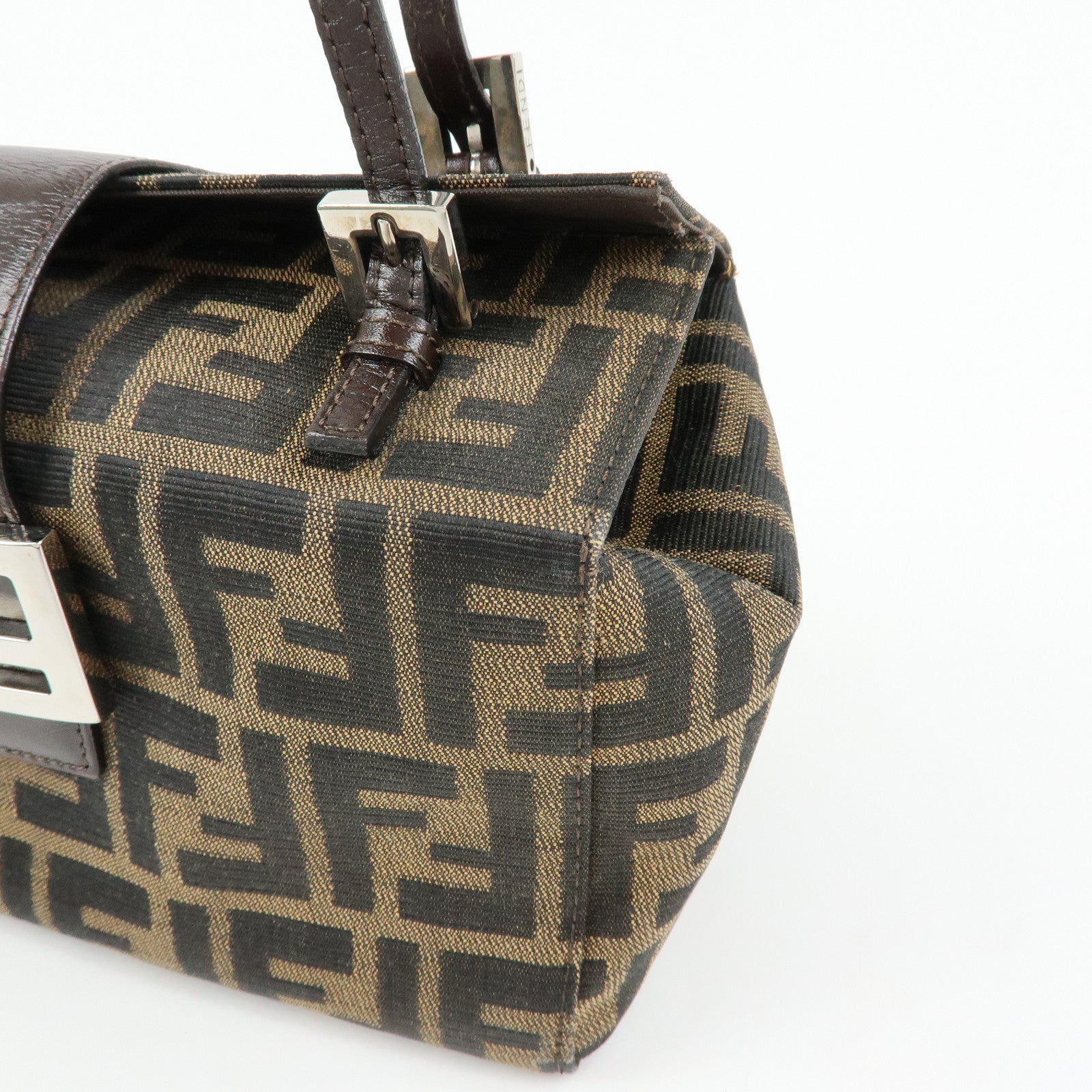 FENDI ZUCCA Canvas Leather Hand Bag Shoulder Bag Brown
