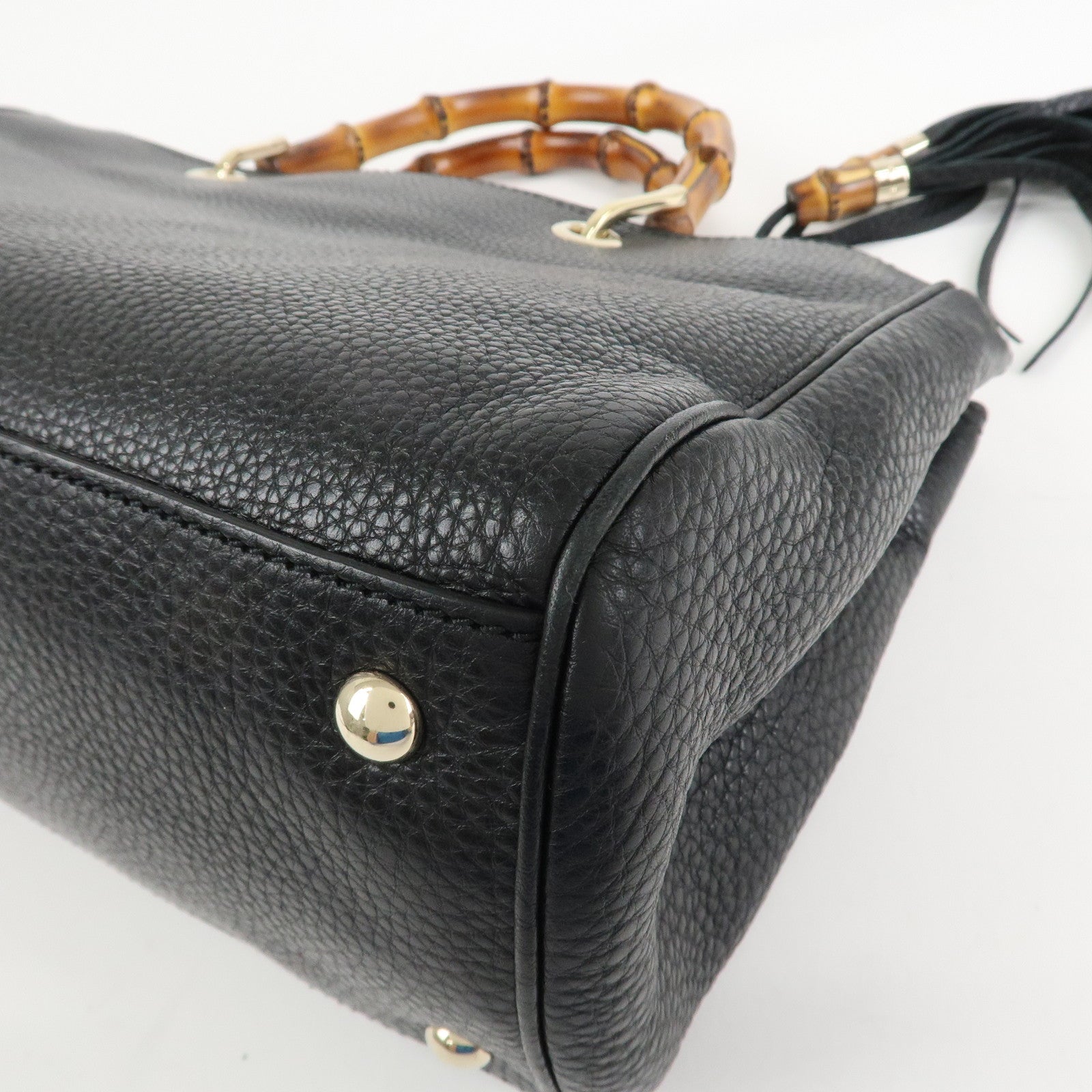 GUCCI Bamboo Leather 2WAY Shopper Medium Tote Bag Black 323660