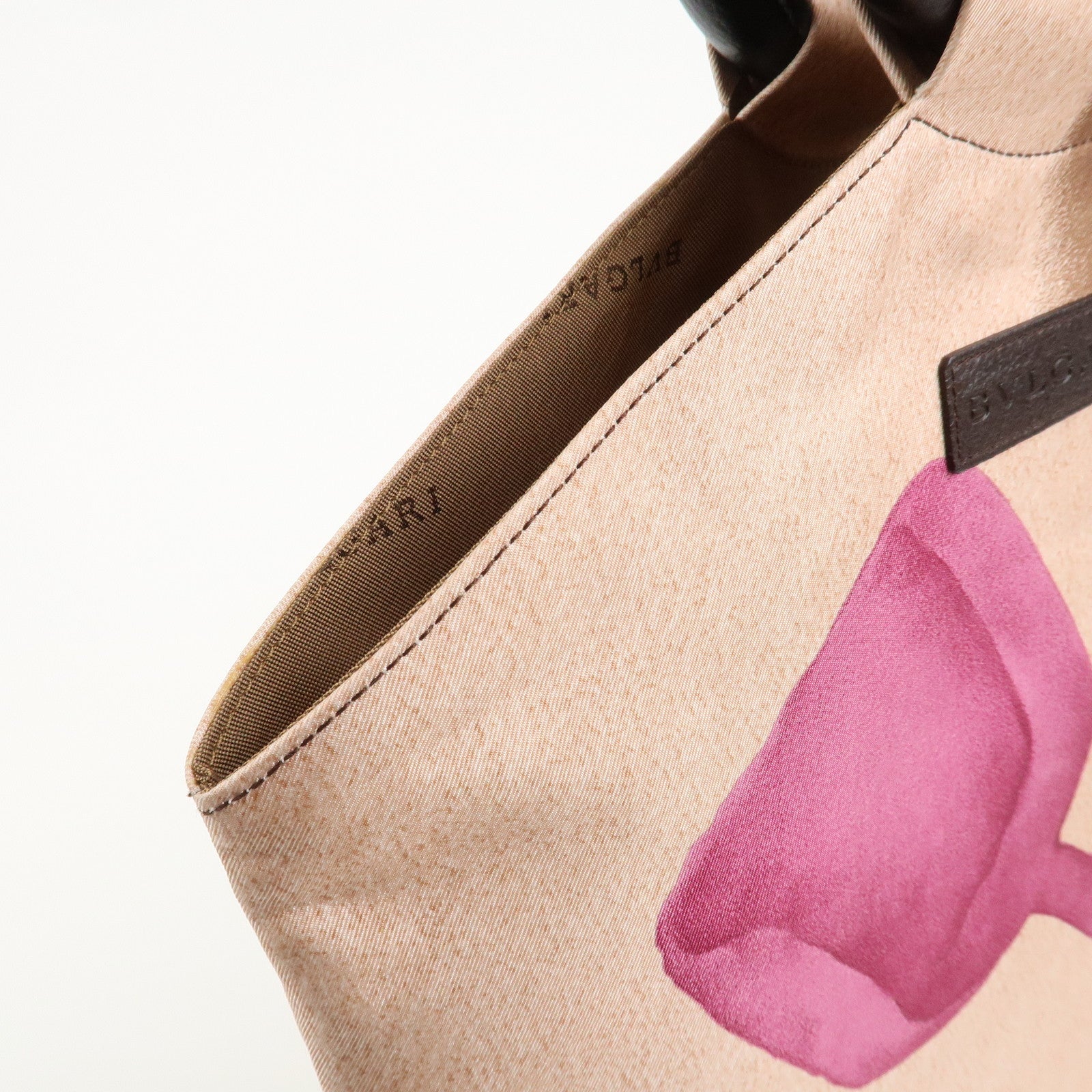 BVLGARI Canvas Leather Beach Print Tote Bag Hand Bag Pink