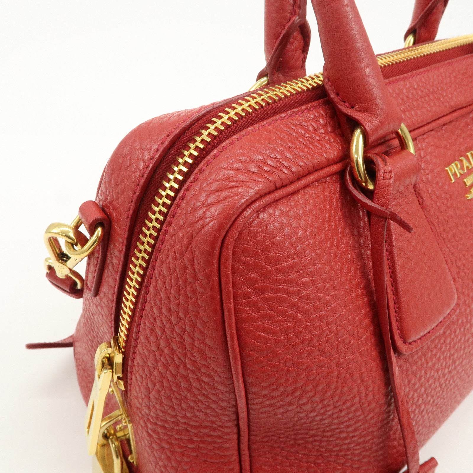 PRADA Logo Leather 2Way Bag Hand Bag Shoulder Bag Red BL0867
