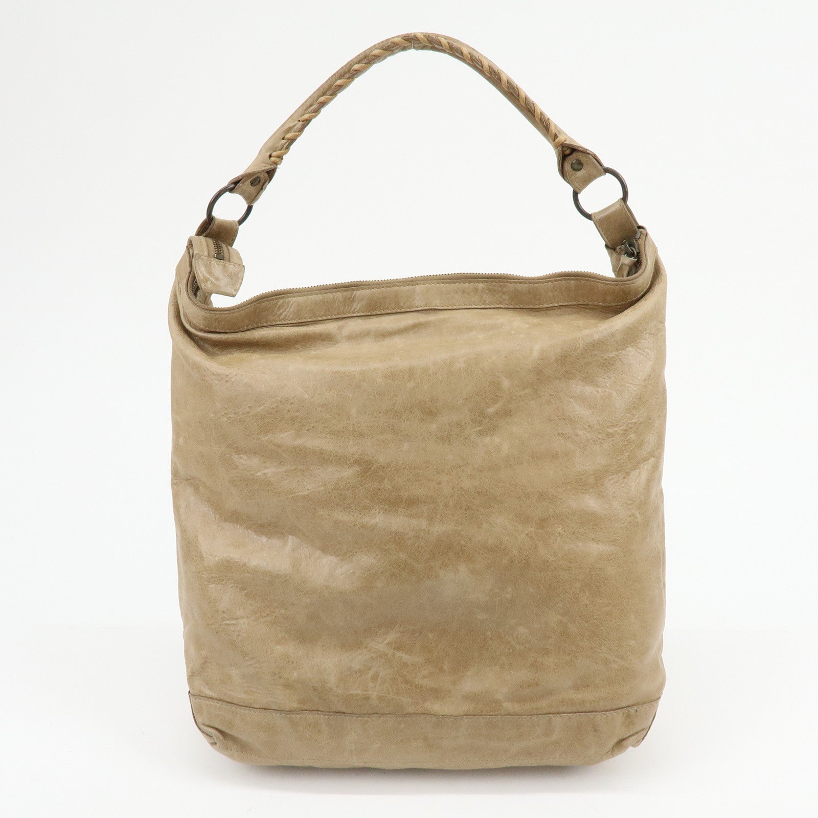 BALENCIAGA The City Editor’s Leather Shoulder Bag Beige 140442