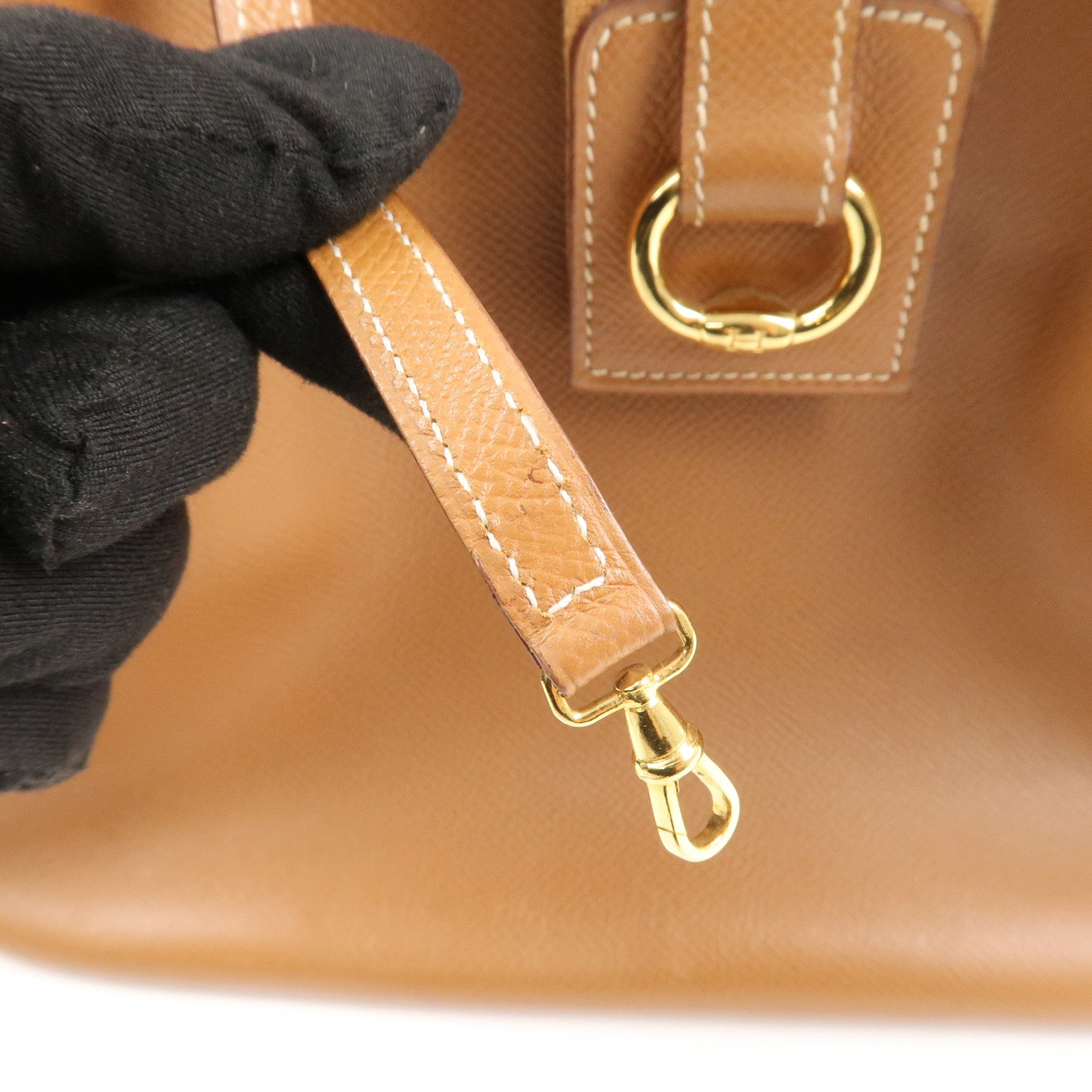 HERMES Saco Leather Shoulder Bag B Stamped Brown Gold HDW