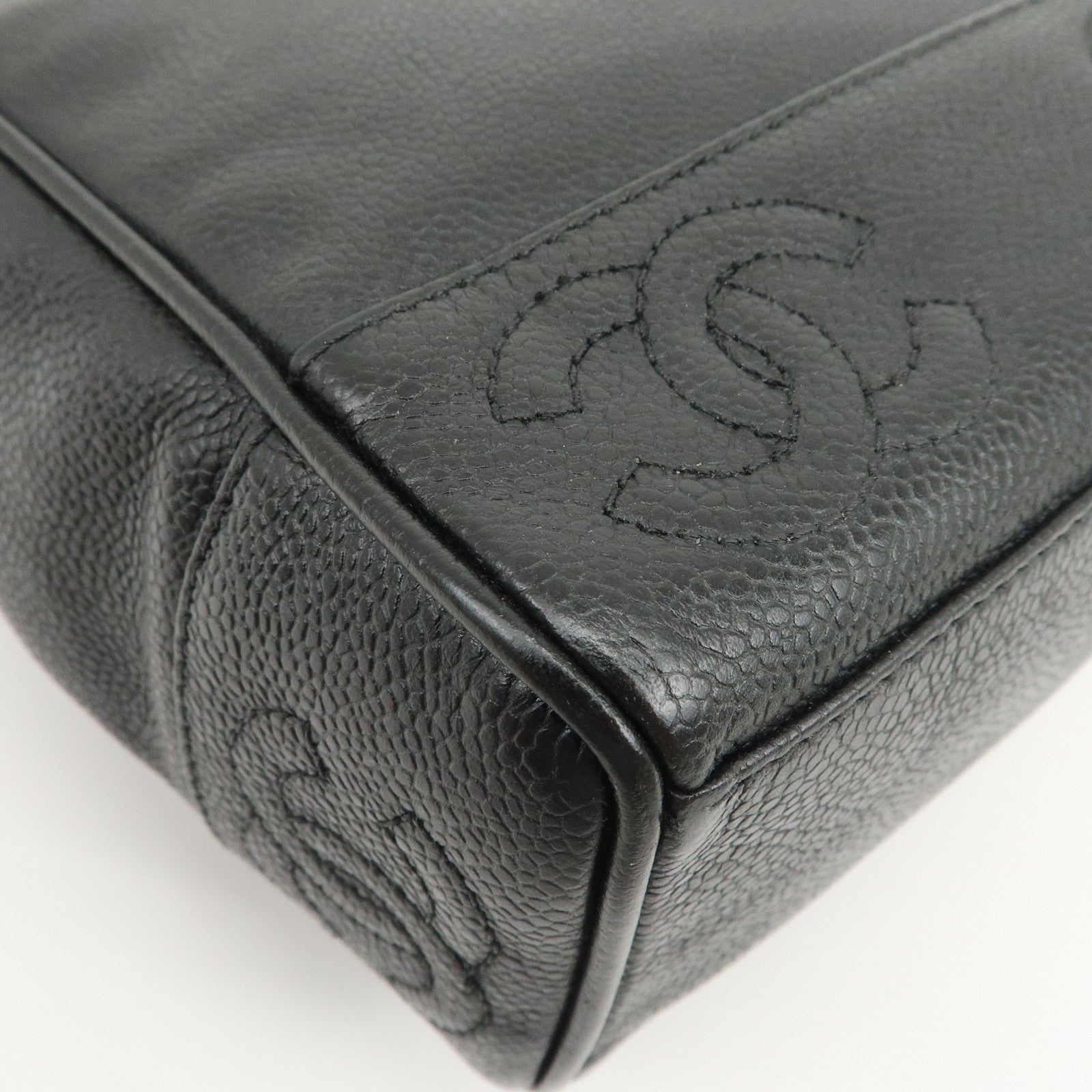 CHANEL Triple COCO Mark Caviarskin Chain Shoulder Bag Black
